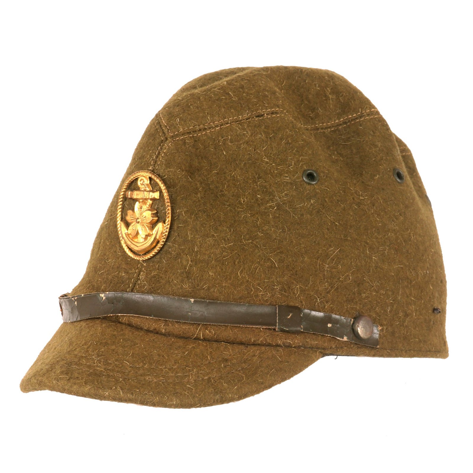 Buy Original Japanese WWII Naval Landing Forces Officer’s Wool Forage Cap with Brass SNLF Badge & Chinstrap | Original Firearms Antique For Sale