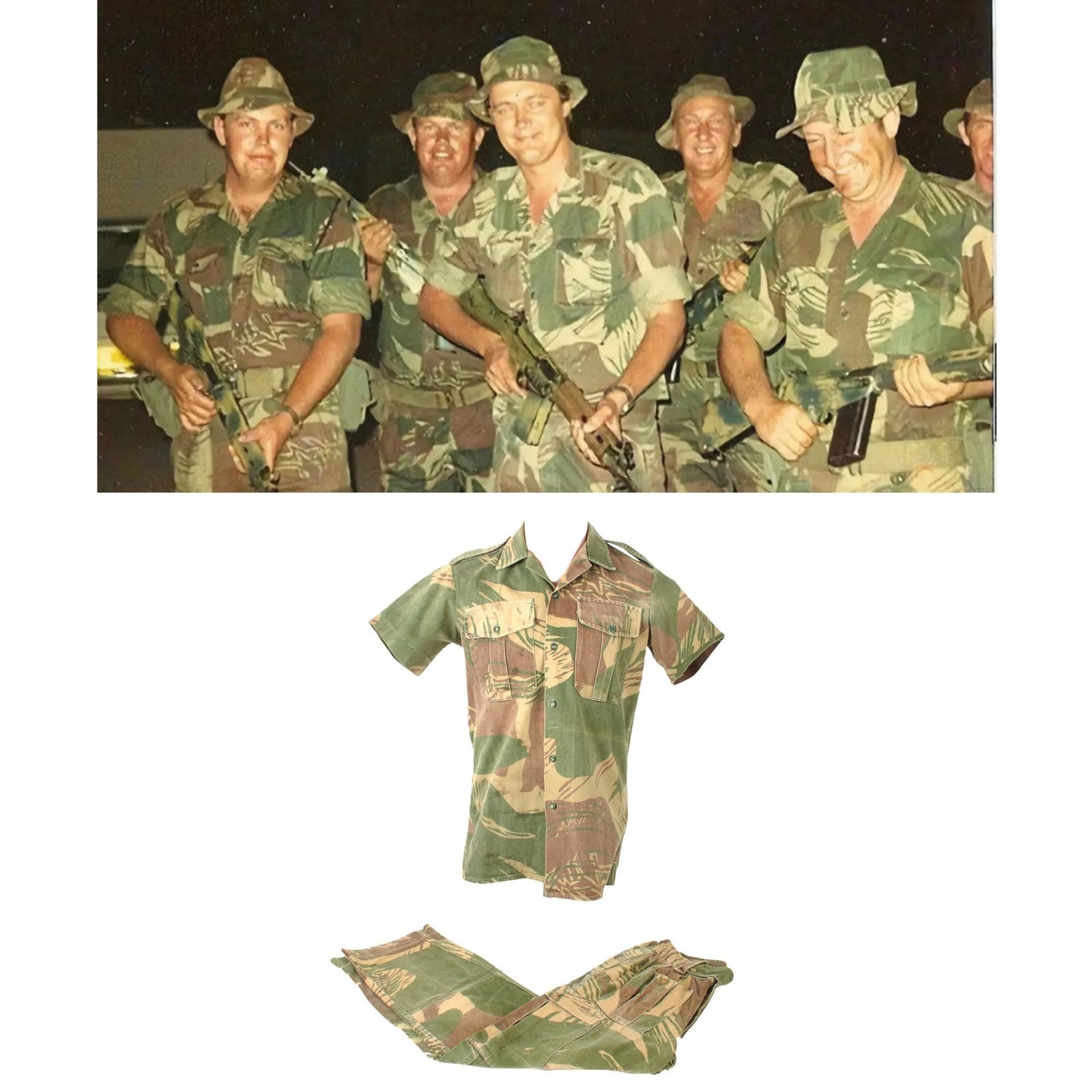 Original Rhodesian Bush War Era Rhodesian Sergeant’s Brushstroke Camouflage Pattern Uniform Set - 35cm Shirt