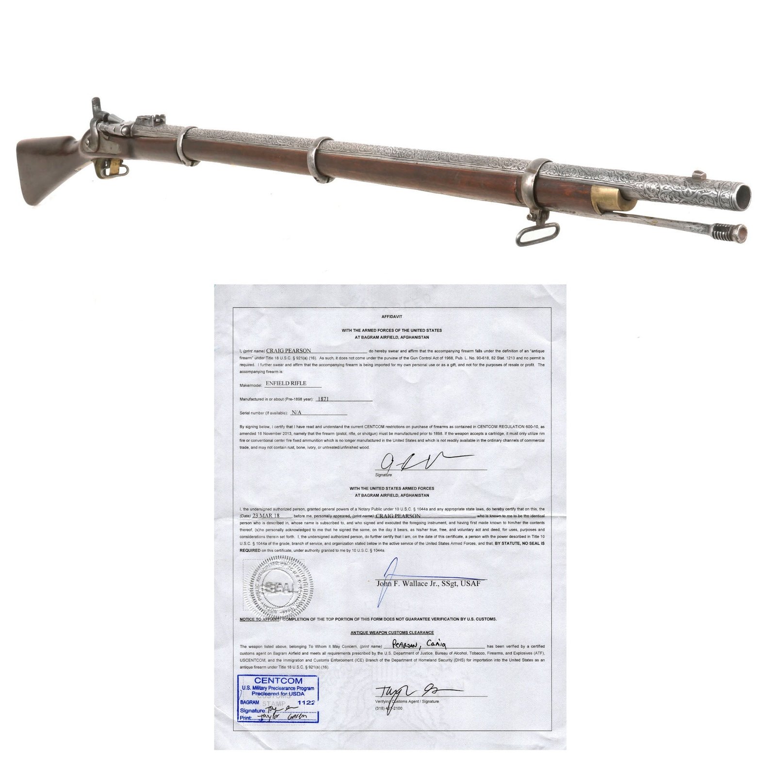 Buy Original British P-1869 Snider-Enfield MkIII Rifle by Enfield dated 1871 with Engraved Barrel - Documented USGI Afghanistan Bring Back | Original Firearms Antique For Sale