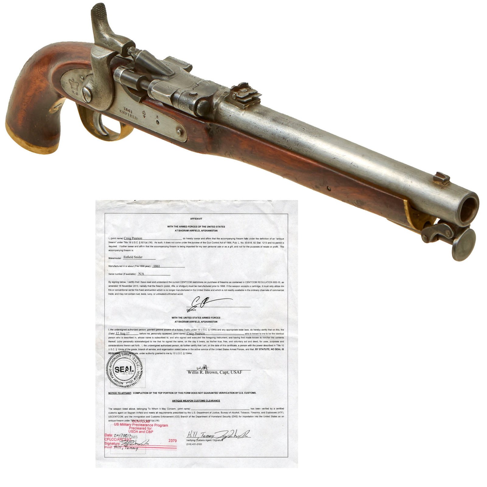Buy Original British P-1853 Enfield 3-Band Rifle Converted to Snider Mk.II** Pistol Dated 1861 - Documented USGI Afghanistan Bring Back | Original Firearms Antique For Sale