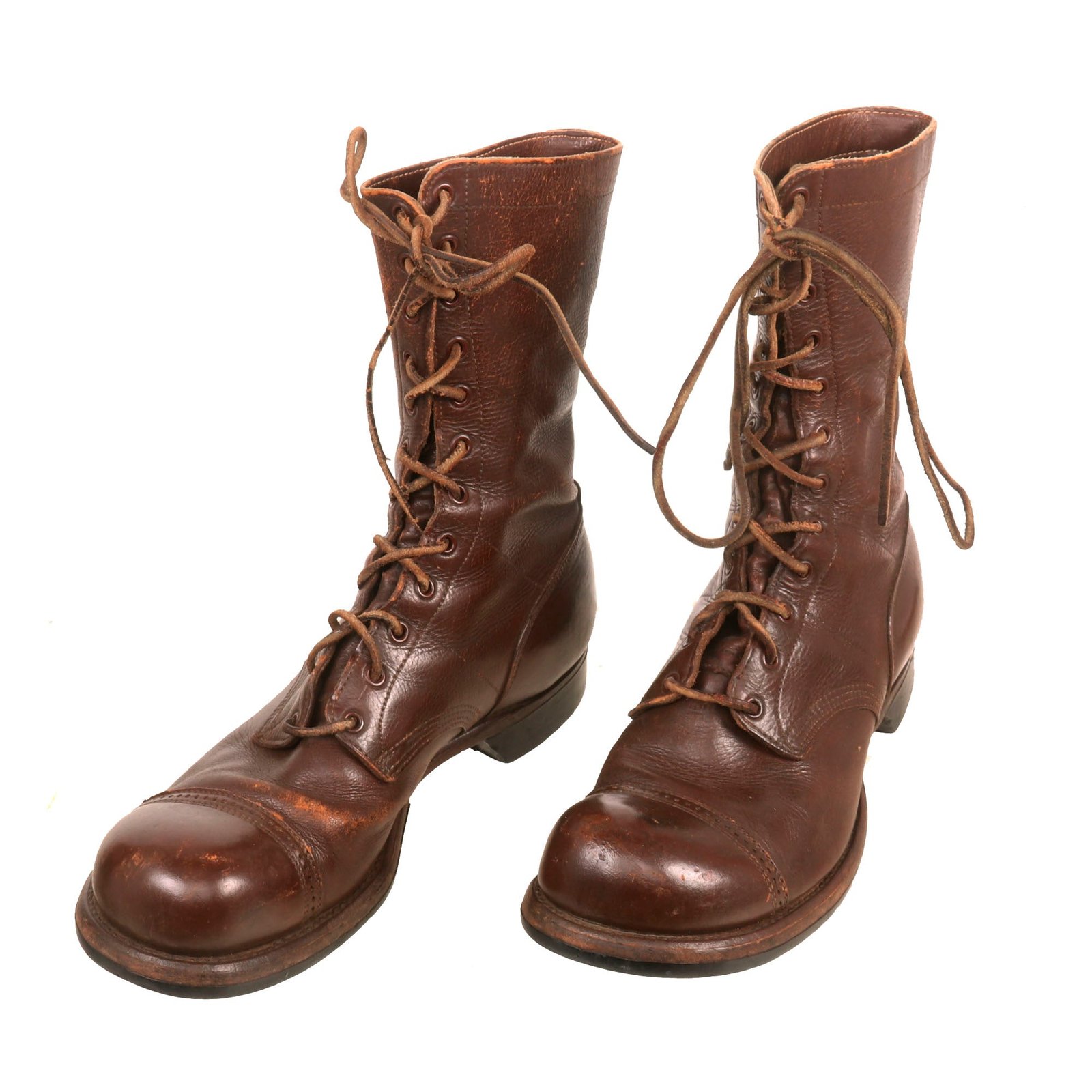 Buy Original U.S. WWII Service Used Airborne Paratrooper Brown Leather Jump Boots - Size 11D | Original Firearms Antique For Sale