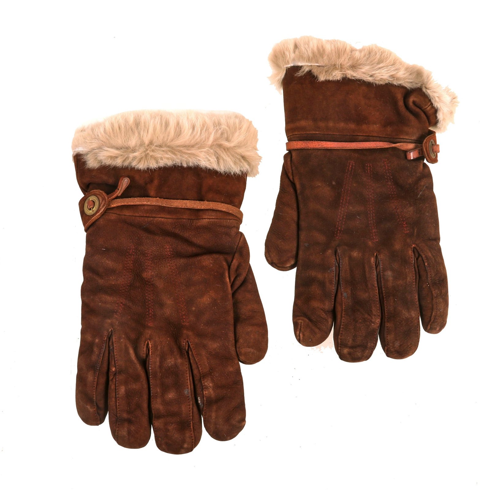 Buy Original Japanese WWII Pilot’s Gloves with Fur Lining - Perforated Size Large | Original Firearms Antique For Sale