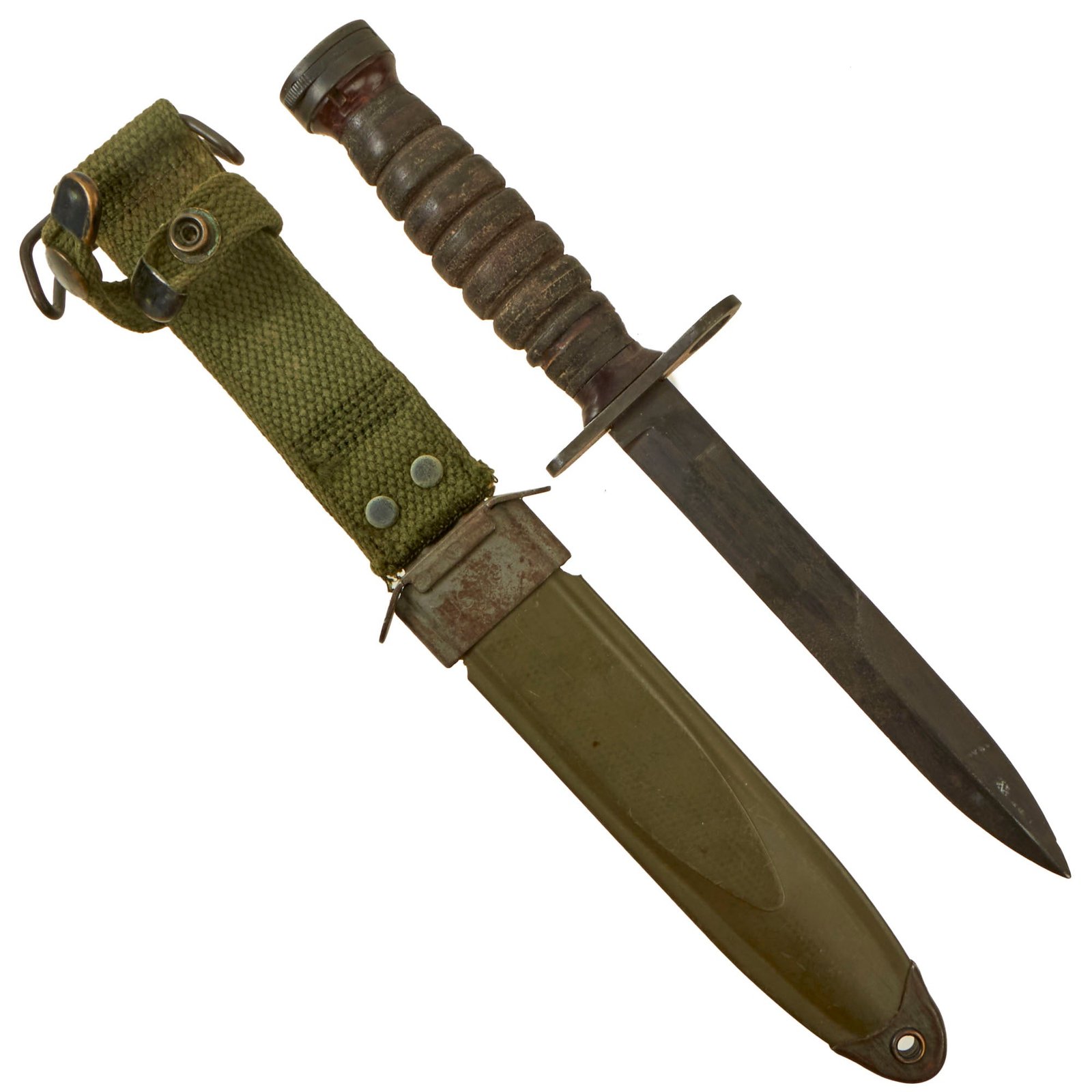 Buy Original U.S. WWII M4 Bayonet for the M1 Carbine by IMPERIAL with M8A1 Scabbard by Pennsylvania Working Home for the Blind | Original Firearms Antique For Sale