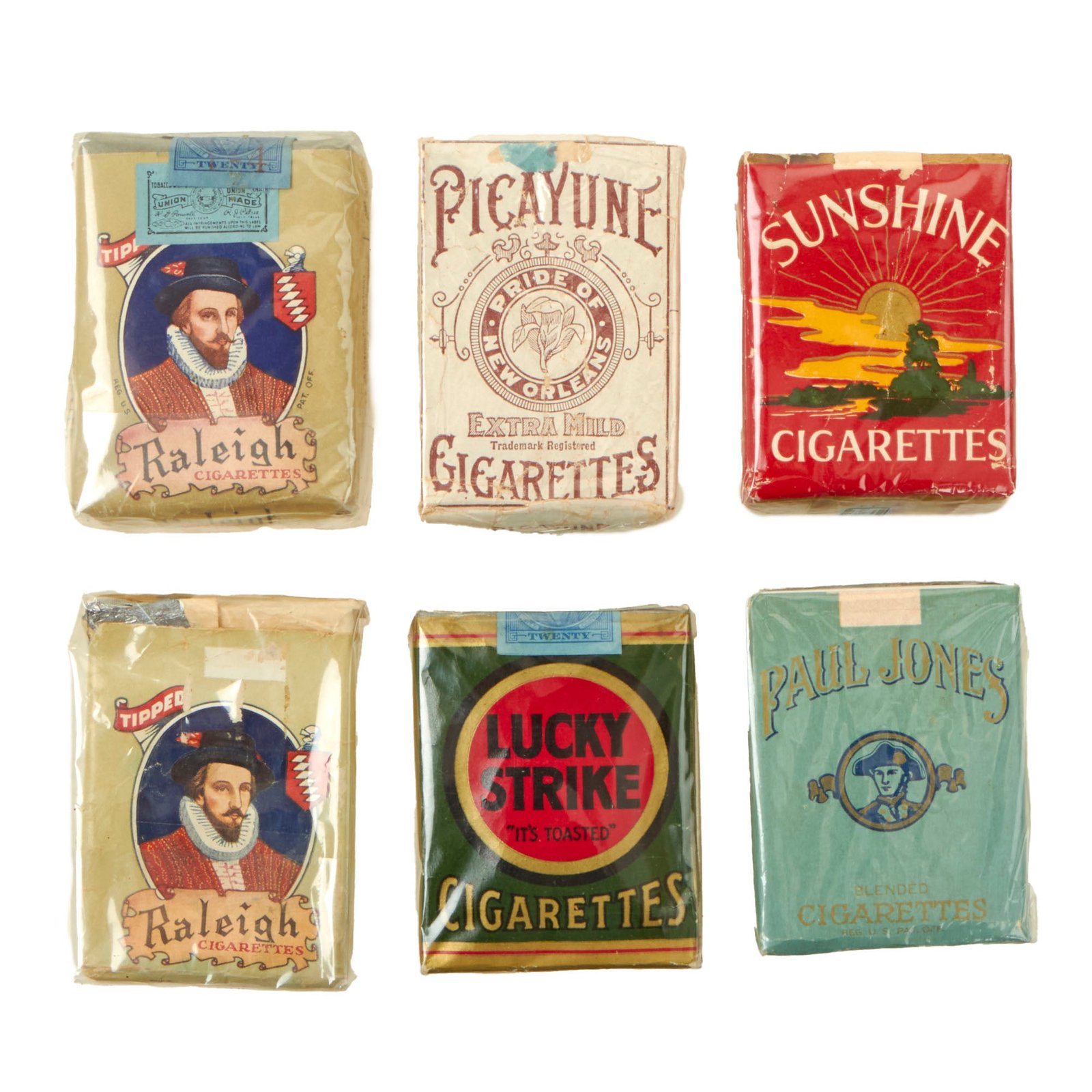 Buy Original U.S. WWII Cigarette Pack Wrappers Filled for Display - Lot of Six (No Cigarettes) | Original Firearms Antique For Sale