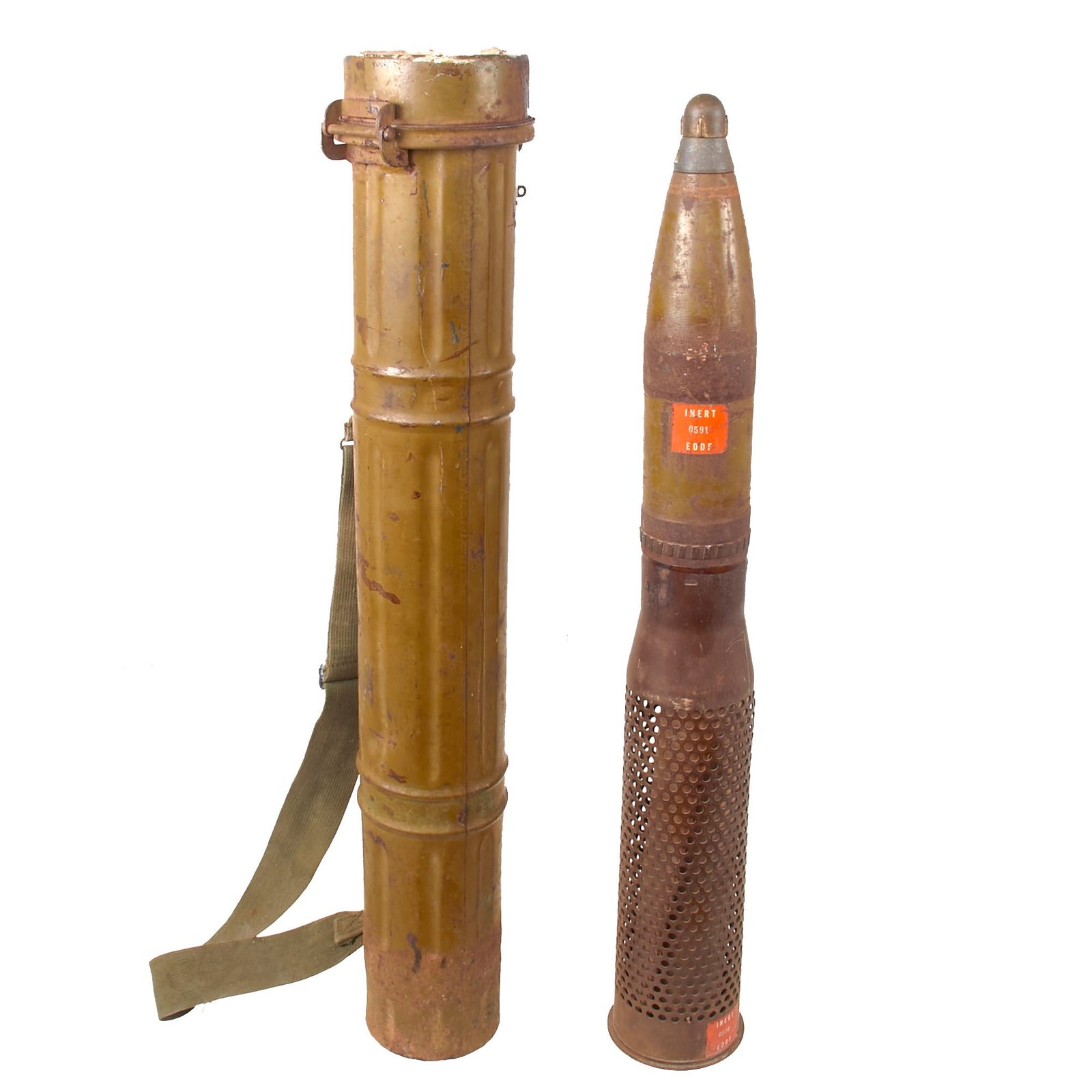 Buy Original Vietnam War Vietnamese ChiCom Recoilless Rifle Round in Original Canister with U.S. EOD Inert Markings - Dated 1967 - Rare | Original Firearms Antique For Sale