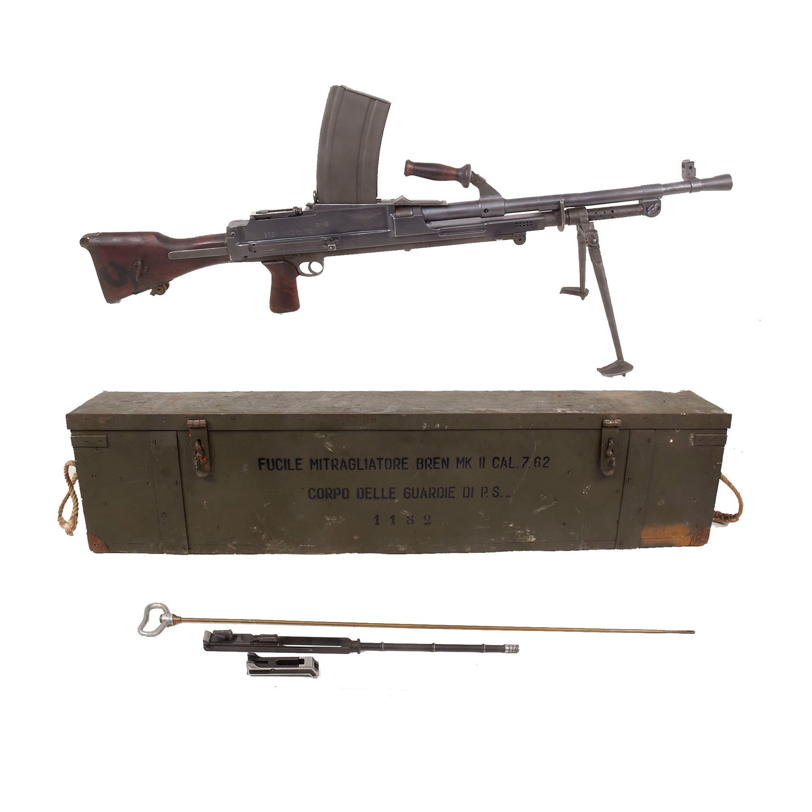 Buy Original Cold War Era Italian Licensed .30-06 Bren MkII Display Light Machine Gun by Breda with Magazine and Transit Chest | Original Firearms Antique For Sale