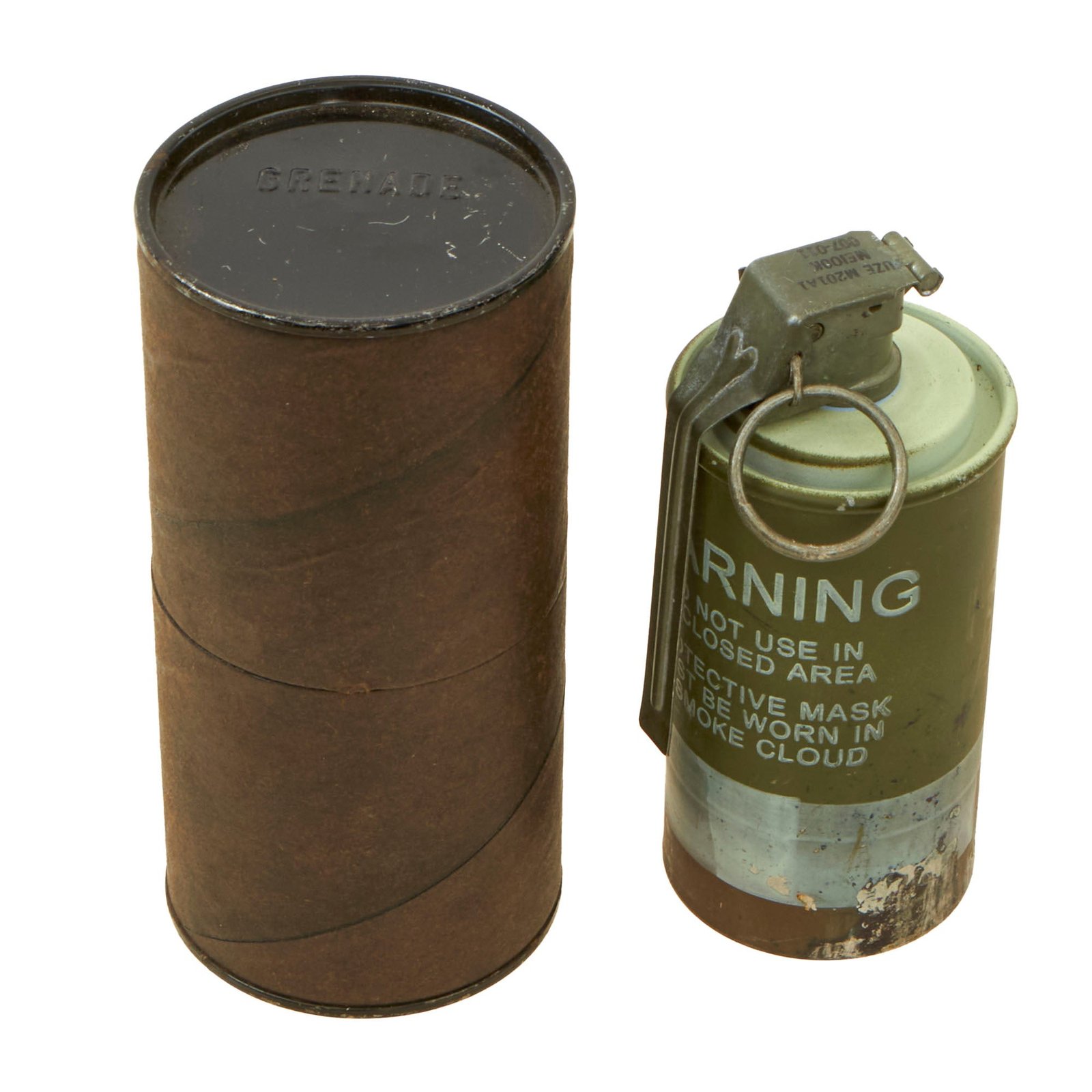 Buy Original U.S. Desert Storm Era Inert Green M18 Smoke Grenade With Fuze in Husk | Original Firearms Antique For Sale