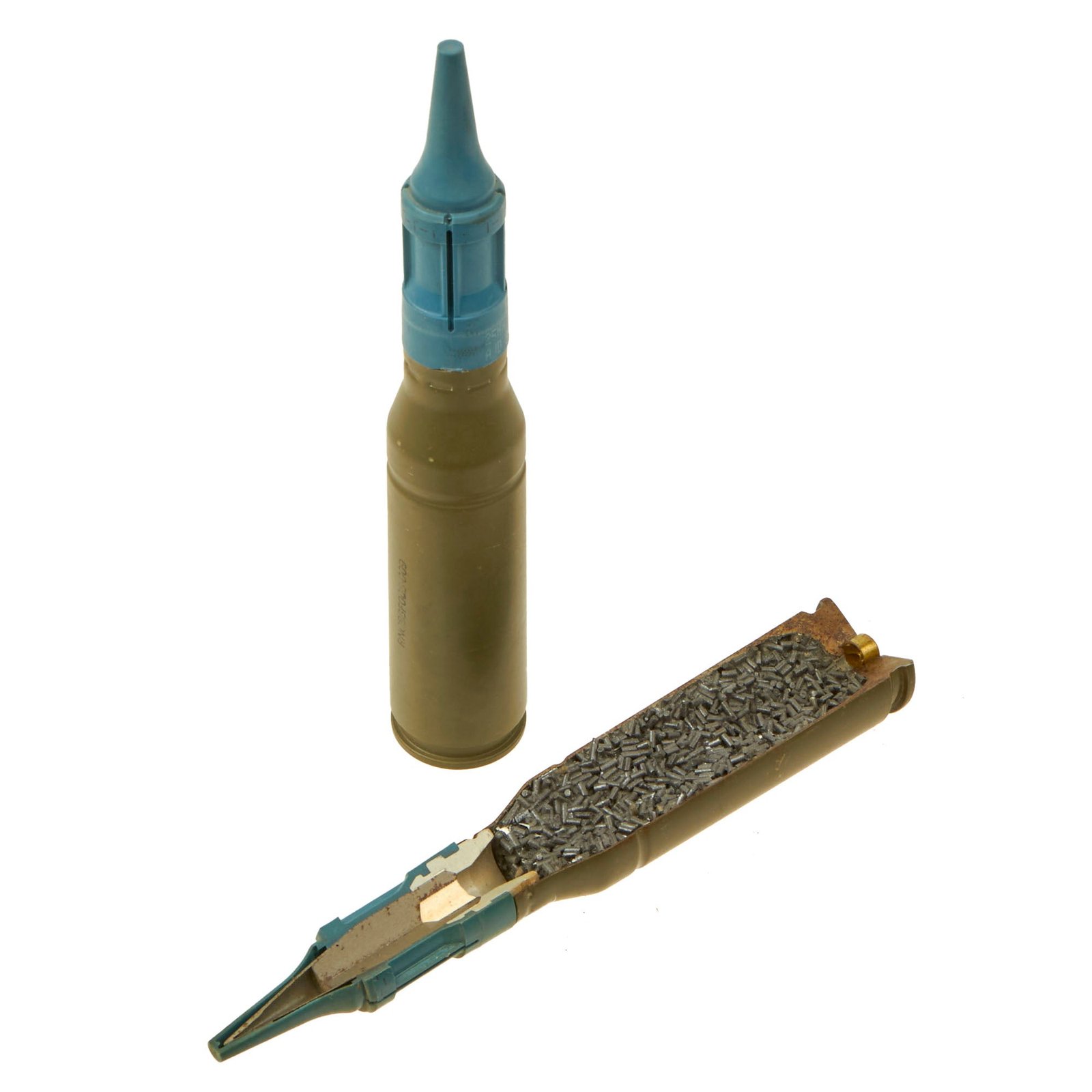 Buy Original U.S. Cold War Era Inert 25mm TPDS-T M910 Round Set with Cutaway & Complete Example | Original Firearms Antique For Sale