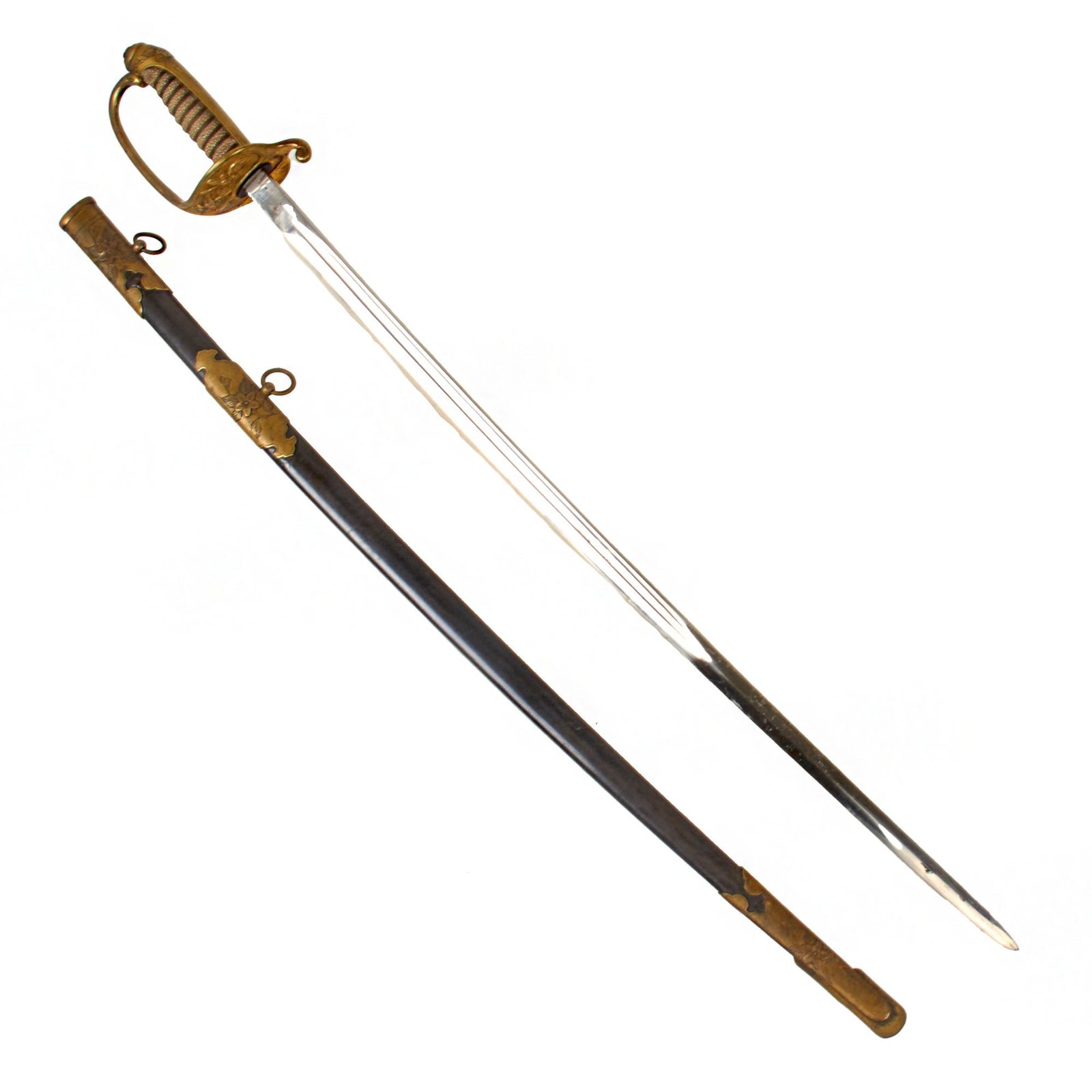 Original Japanese WWII Named Navy Officer Model 1883 Kyu-Gunto Sword with Polished Sharkskin Wooden Parade Scabbard