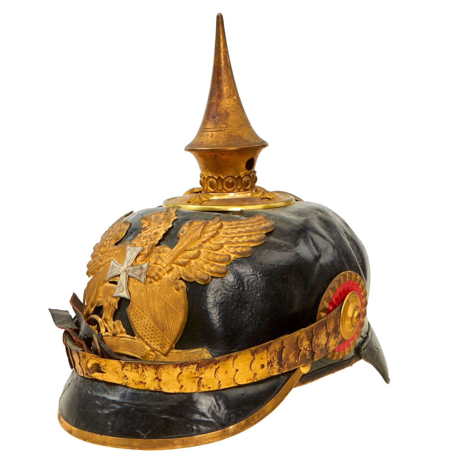Buy Original WWI Imperial German Baden Complete M1895 Landwehr Reserve Infantry Officer’s Pickelhaube Spiked Helmet - Size 55 | Original Firearms Antique For Sale