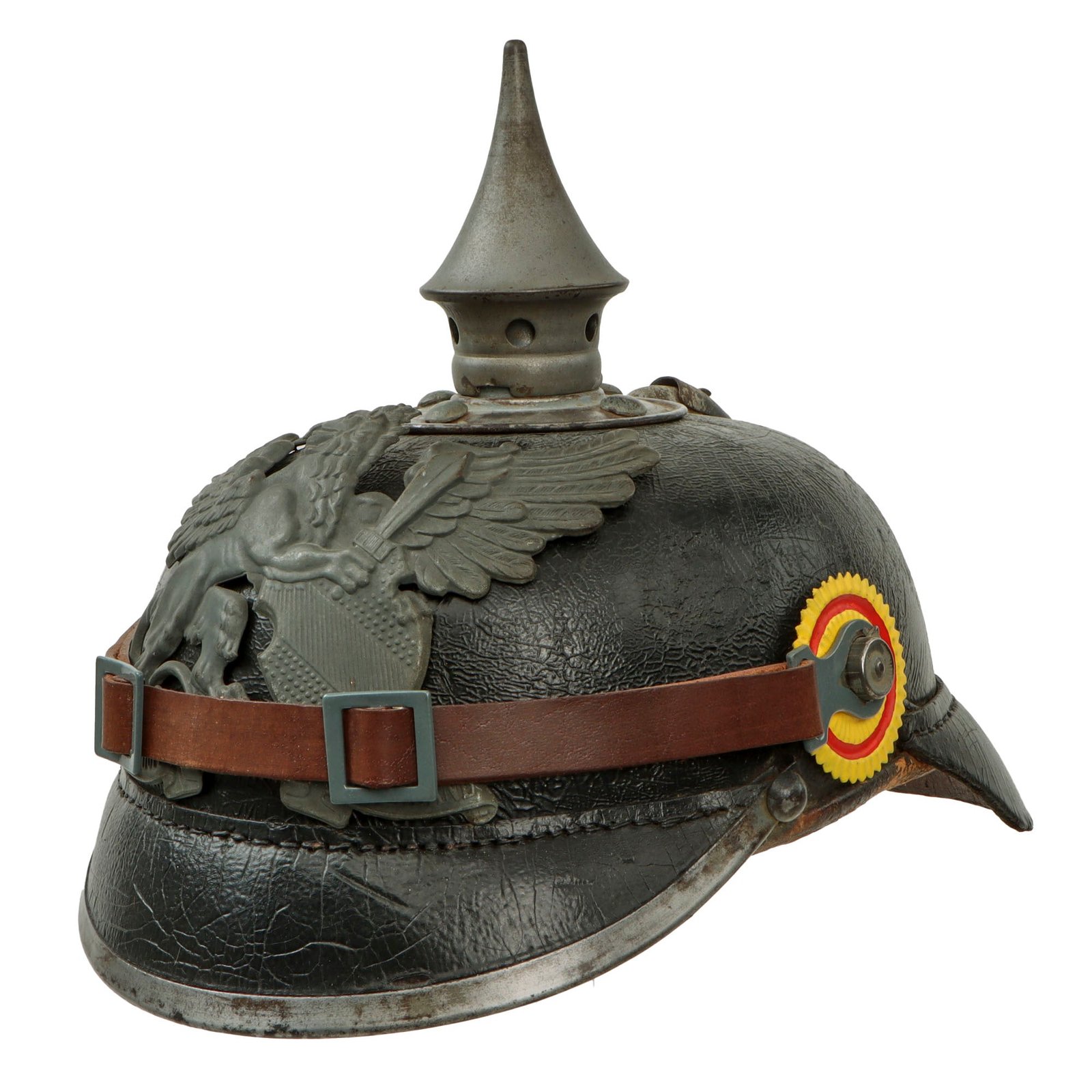 Original Imperial German WWI Grand Duchy of Baden M1915 Infantry EM/NCO Pickelhaube Helmet with Reproduction Cockades & Chinstrap - Dated 1914 - Size 59