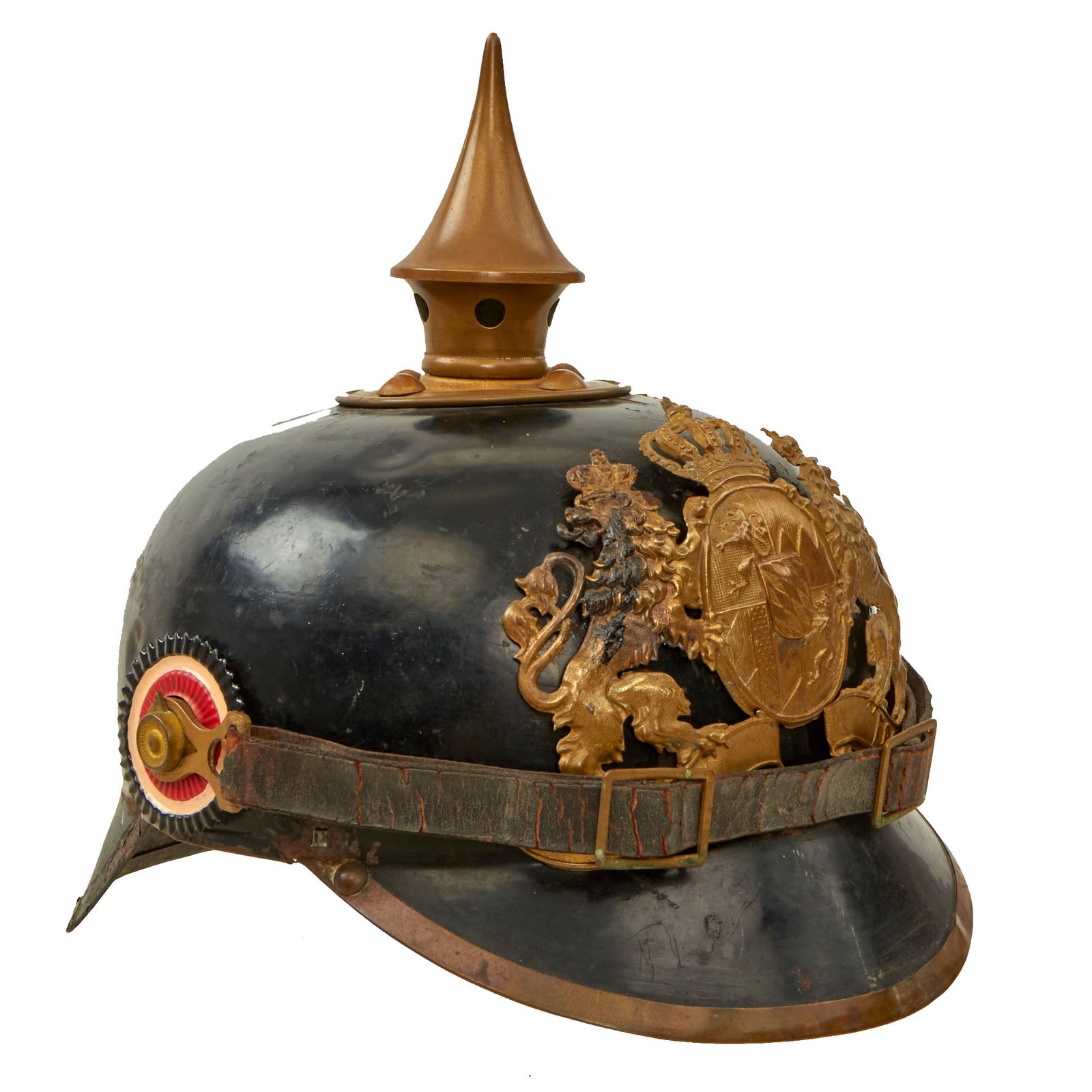 Buy Original German WWI Bavarian Model 1914 Tin Plate Pickelhaube Helmet - Eisenblech Ersatz-Helme - Manufactured by Bing of Nurnberg | Original Firearms Antique For Sale