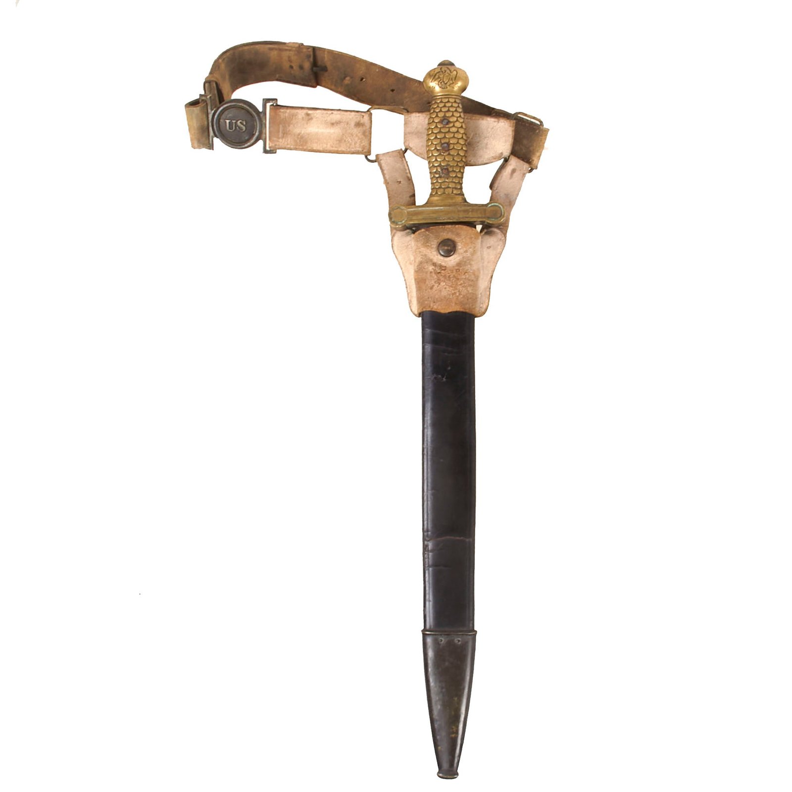 Buy Original U.S. Mexican American War Ames Model 1832 Artillery Short Sword with Scabbard & Scarce White Buff Belt Rig - Dated 1834 - Service Worn | Original Firearms Antique For Sale
