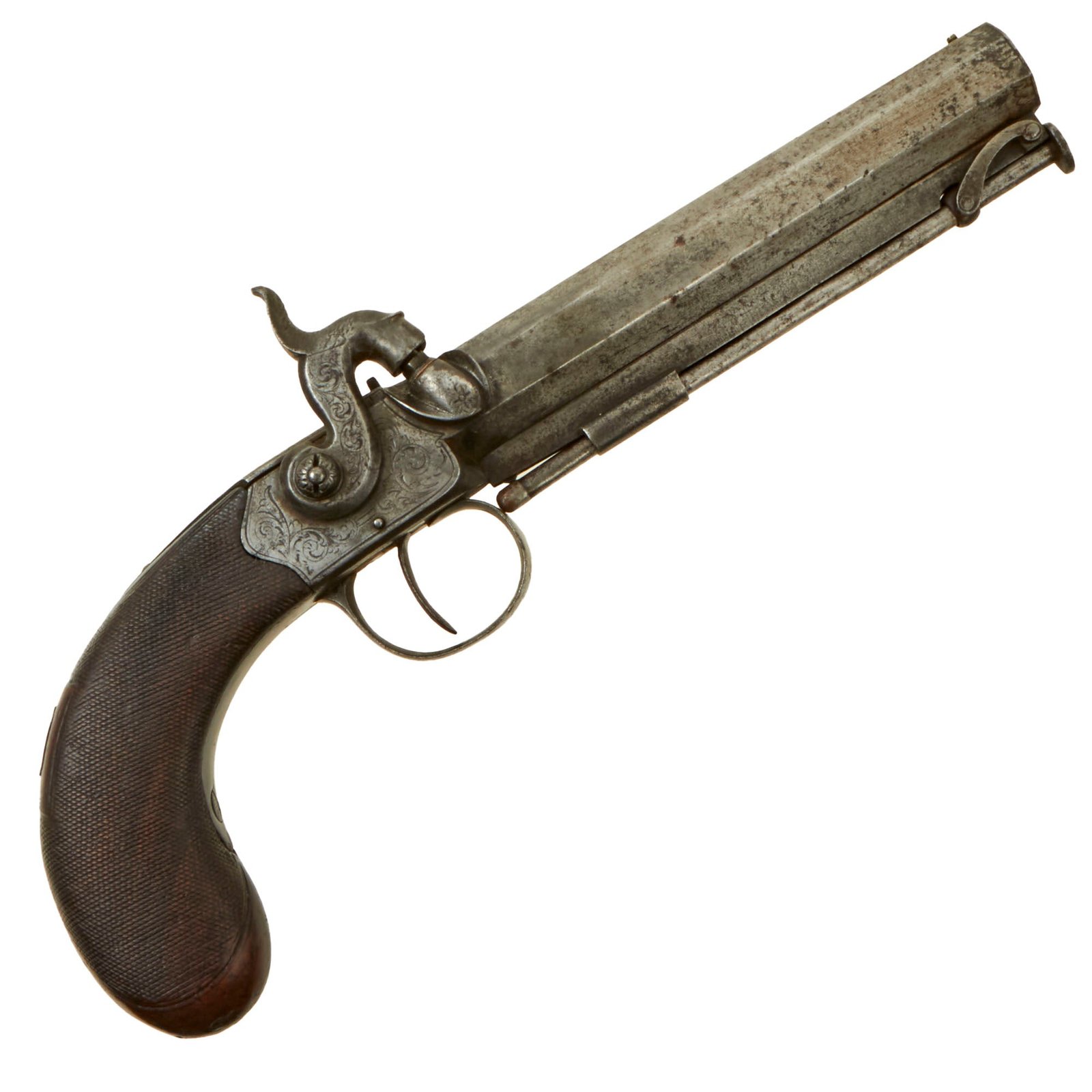 Buy Original Victorian British Single Shot Side Hammer Percussion Vest Pistol by Charles Piper of Cambridge with Captured Ramrod - circa 1850 | Original Firearms Antique For Sale