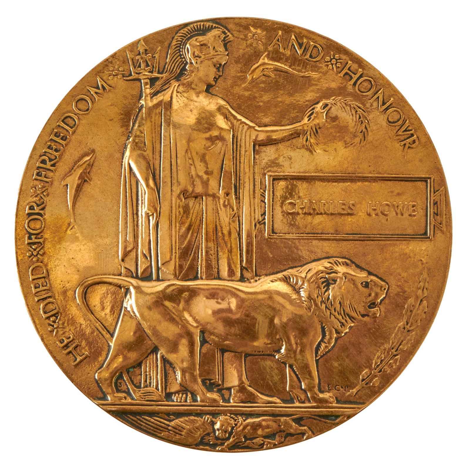 Buy Original British WWI KIA Death Penny Soldier Memorial - Charles Howe | Original Firearms Antique For Sale
