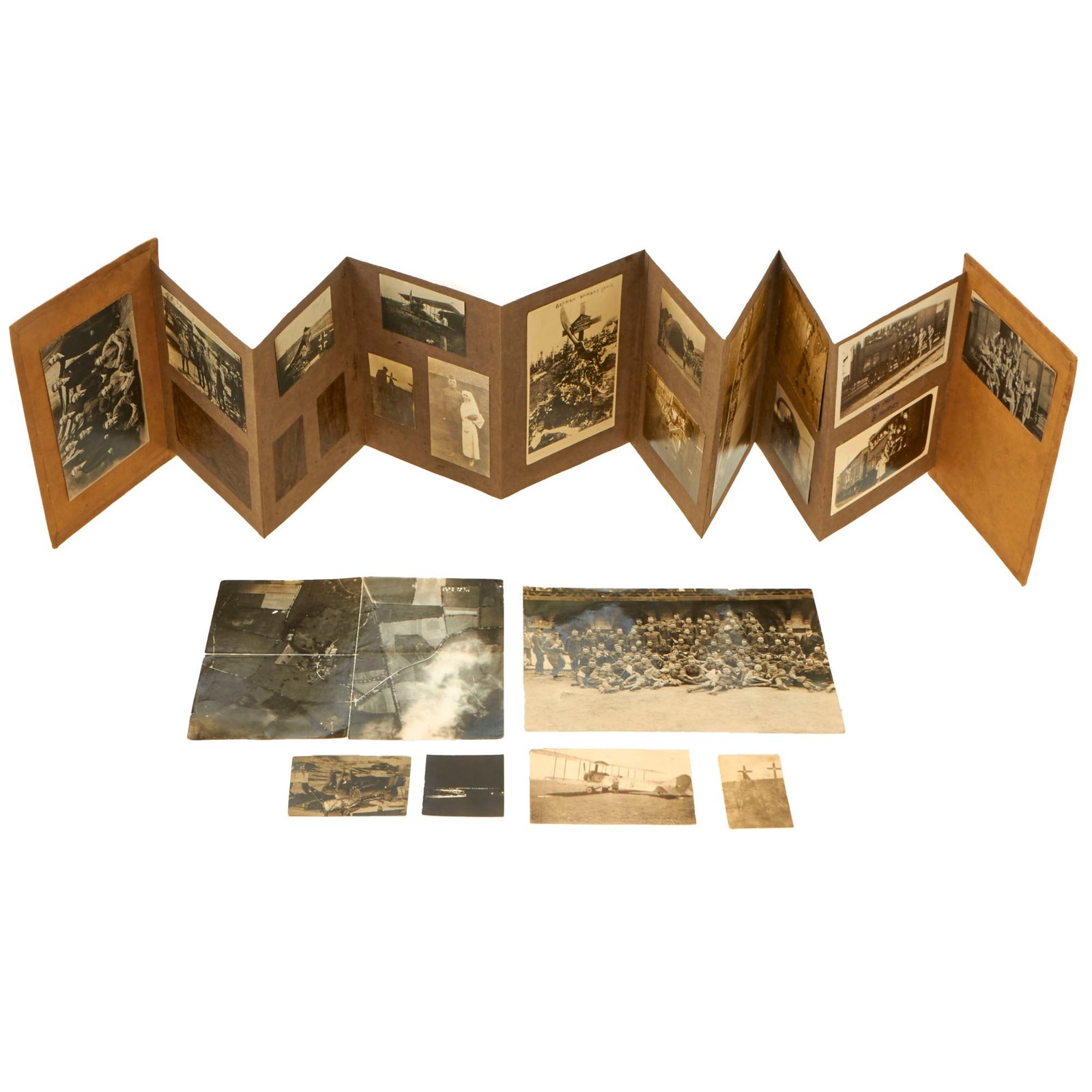 Buy Original U.S. WWI Aero Squadron Accordion Photo Album with Excellent Aircraft Crash Photos & Aerial Photograph - 38 Photographs Total | Original Firearms Antique For Sale