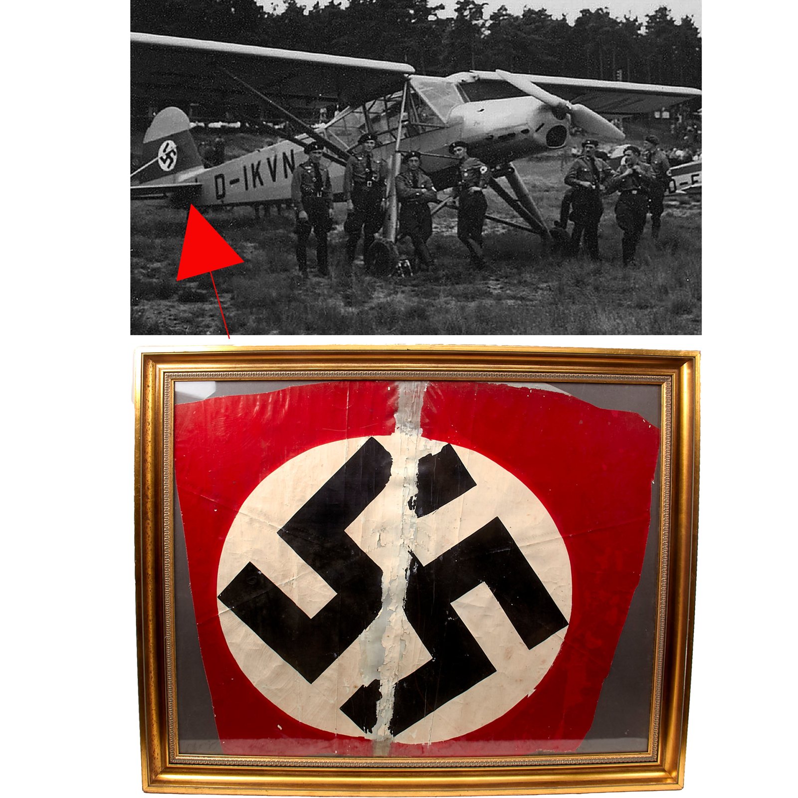 Buy Original German WWII Luftwaffe Framed National Emblem Removed from Tail Section of Fieseler Fi 156 Storch Liaison Aircraft - Center Seam Separated - 27½ x 33½” | Original Firearms Antique For Sale