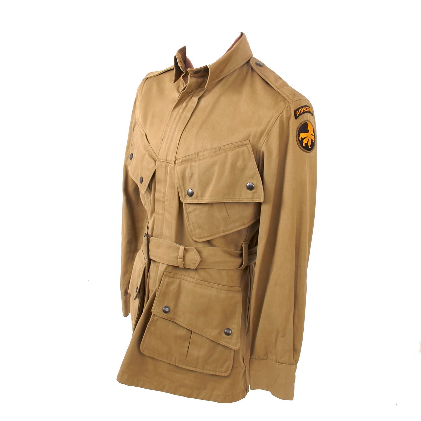 Buy Original U.S. WWII Unissued M1942 Paratrooper Jump Jacket without Reinforcements with 17th Airborne Patch & Original Unwashed Tag - Dated 1943 - Size 36R | Original Firearms Antique For Sale