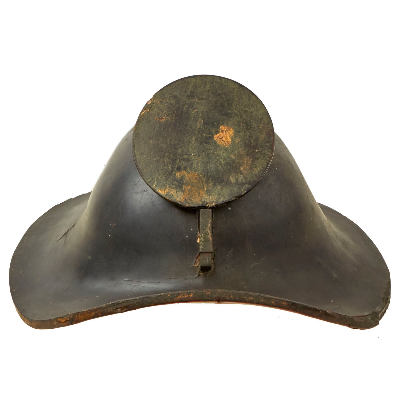 Buy Original Japanese Edo Period Lacquered High-Domed Jingasa Helmet with Detached Maeda & Painted Triple Tomoe Mon Family Crest | Original Firearms Antique For Sale