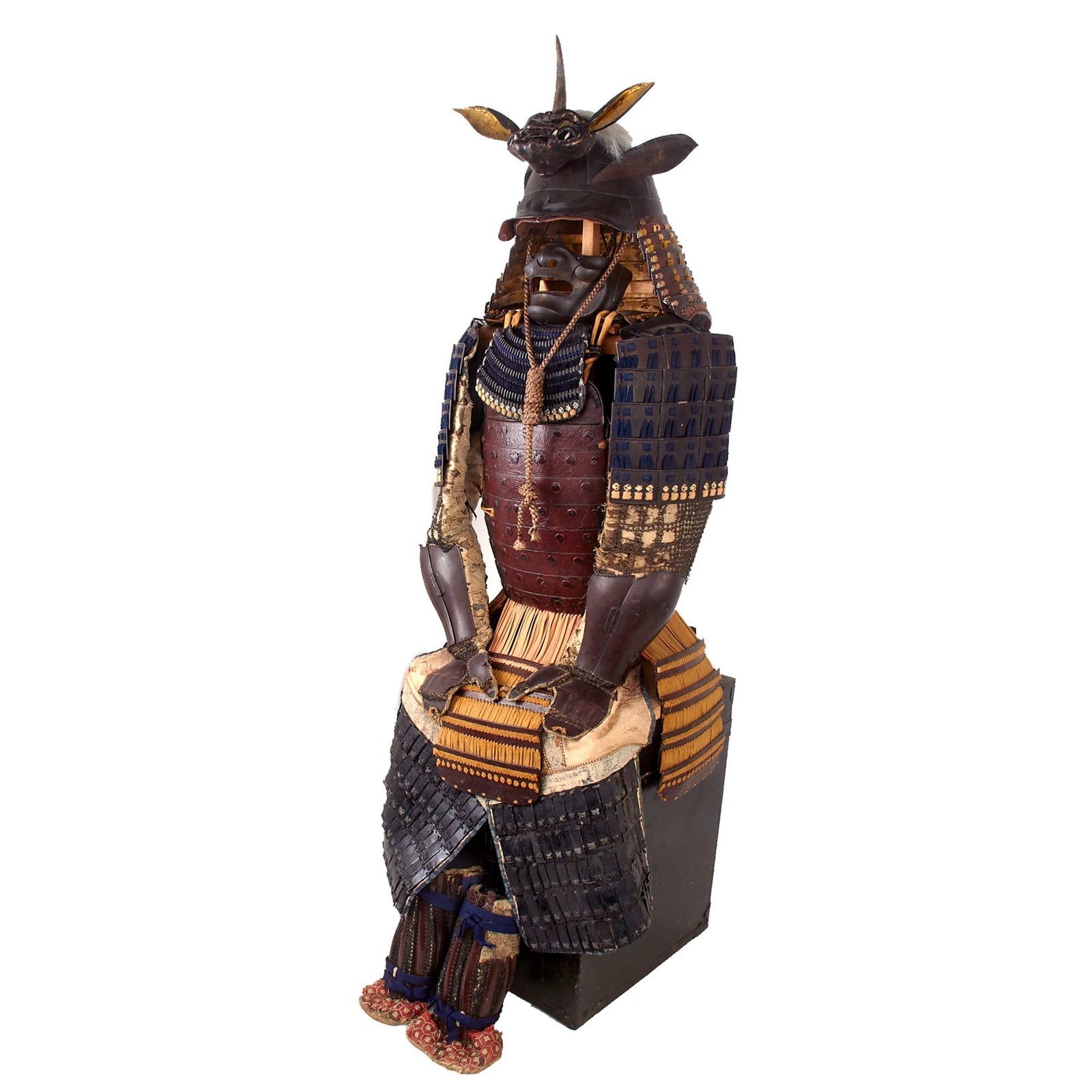 Buy Original Japanese Early 19th Century Edo Period Samurai Armor Breastplate with Banner Pole & Transit Chest | Original Firearms Antique For Sale