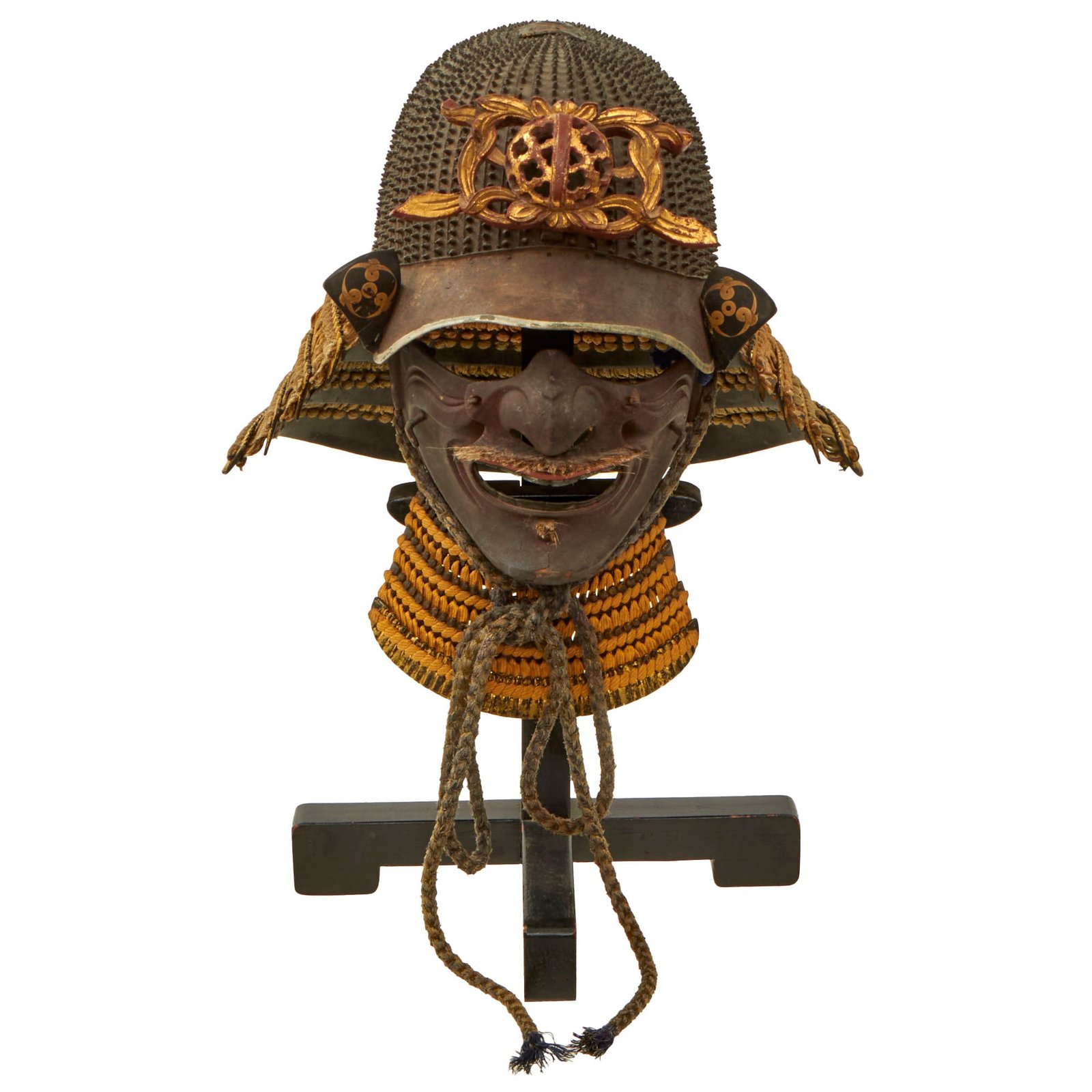 Buy Original Japanese Early Edo Period Rokujuni Ken Koboshi Kabuto Samurai Helmet with Extremely Scarce Faceguard & Stand - Excellent | Original Firearms Antique For Sale