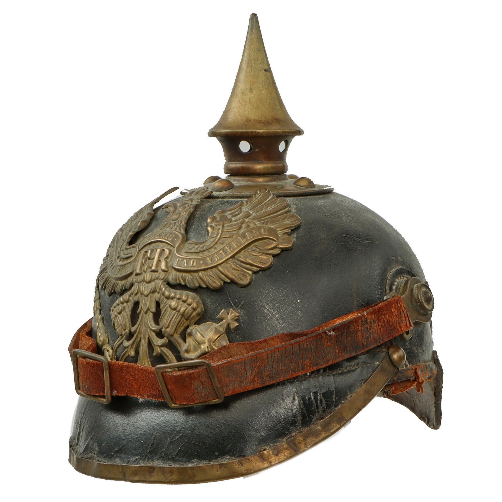 Original Imperial German WWI Unit-Marked Prussian M1895 Line Infantry Pickelhaube Spiked Helmet with Original Chinstrap - JR 25