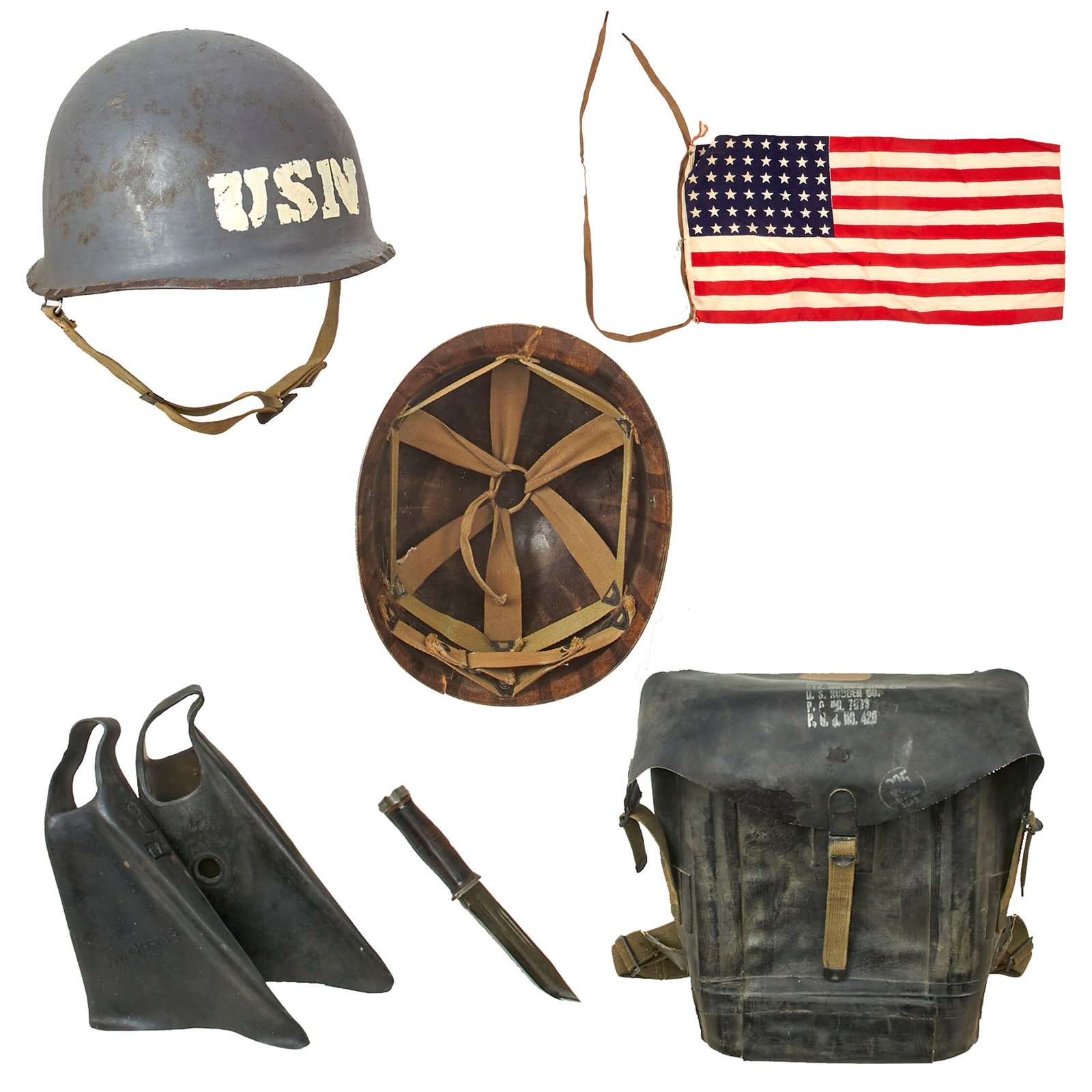 Buy Original WWII U.S. Navy Underwater Demolition Team 11 Named Frogman Grouping with Helmet & Diving Gear - Mercur Amos Drew | Original Firearms Antique For Sale