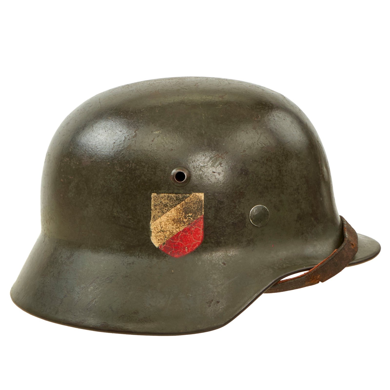 Buy Original German WWII Heer Army M35 Double Decal Helmet with 1938 Dated 54cm Liner & Chinstrap - Stamped EF62 | Original Firearms Antique For Sale