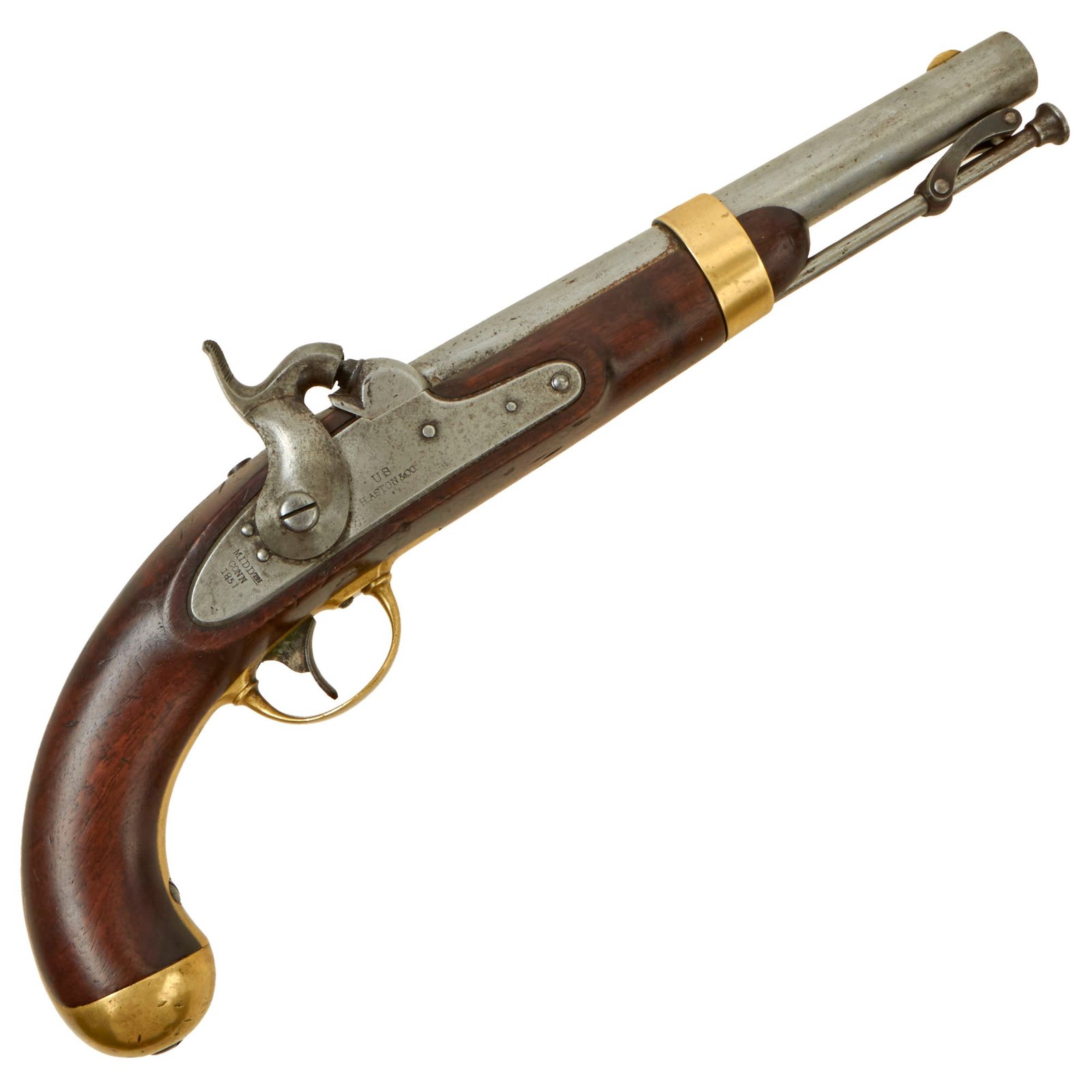 Buy Original U.S. Civil War Era M-1842 Percussion Cavalry Pistol by H. Aston & Co. with Great Markings - dated 1851 | Original Firearms Antique For Sale