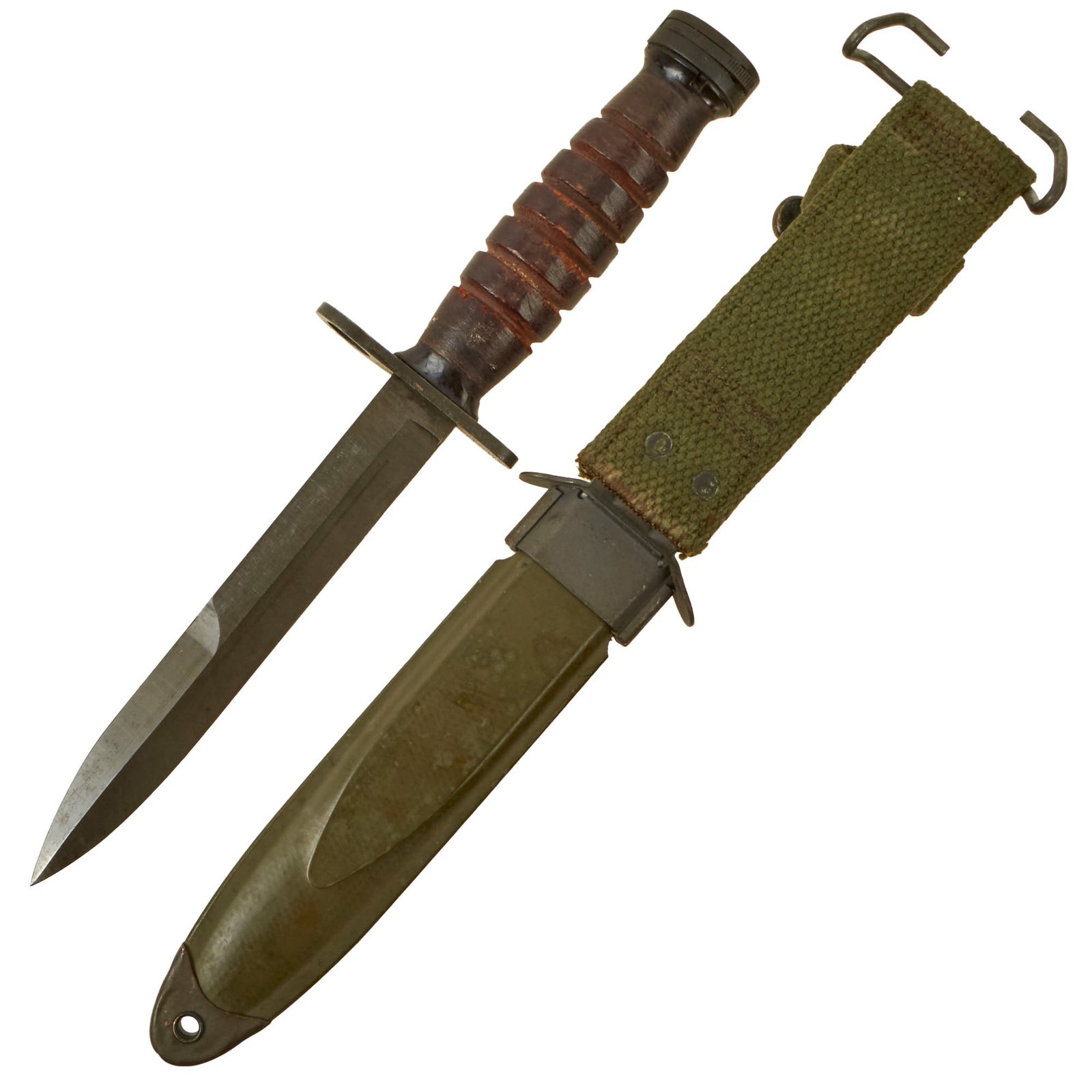 Buy Original U.S. WWII M4 Bayonet for the M1 Carbine by IMPERIAL with M8A1 Scabbard by Pennsylvania Working Home for the Blind | Original Firearms Antique For Sale