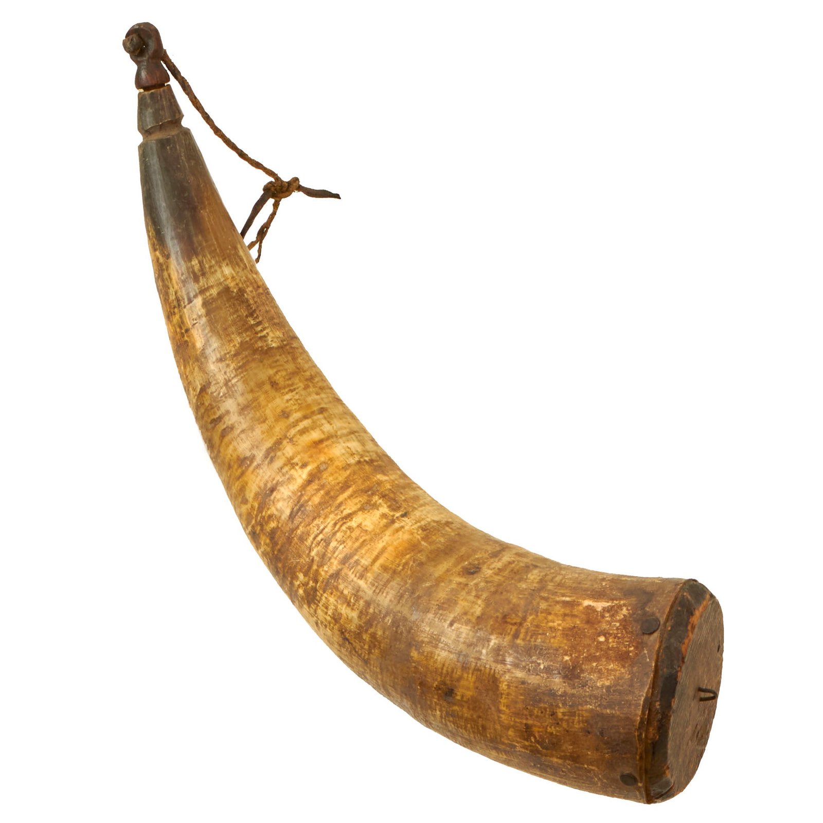Buy Original U.S. Colonial Era Powder Horn with Original Wooden Plug | Original Firearms Antique For Sale