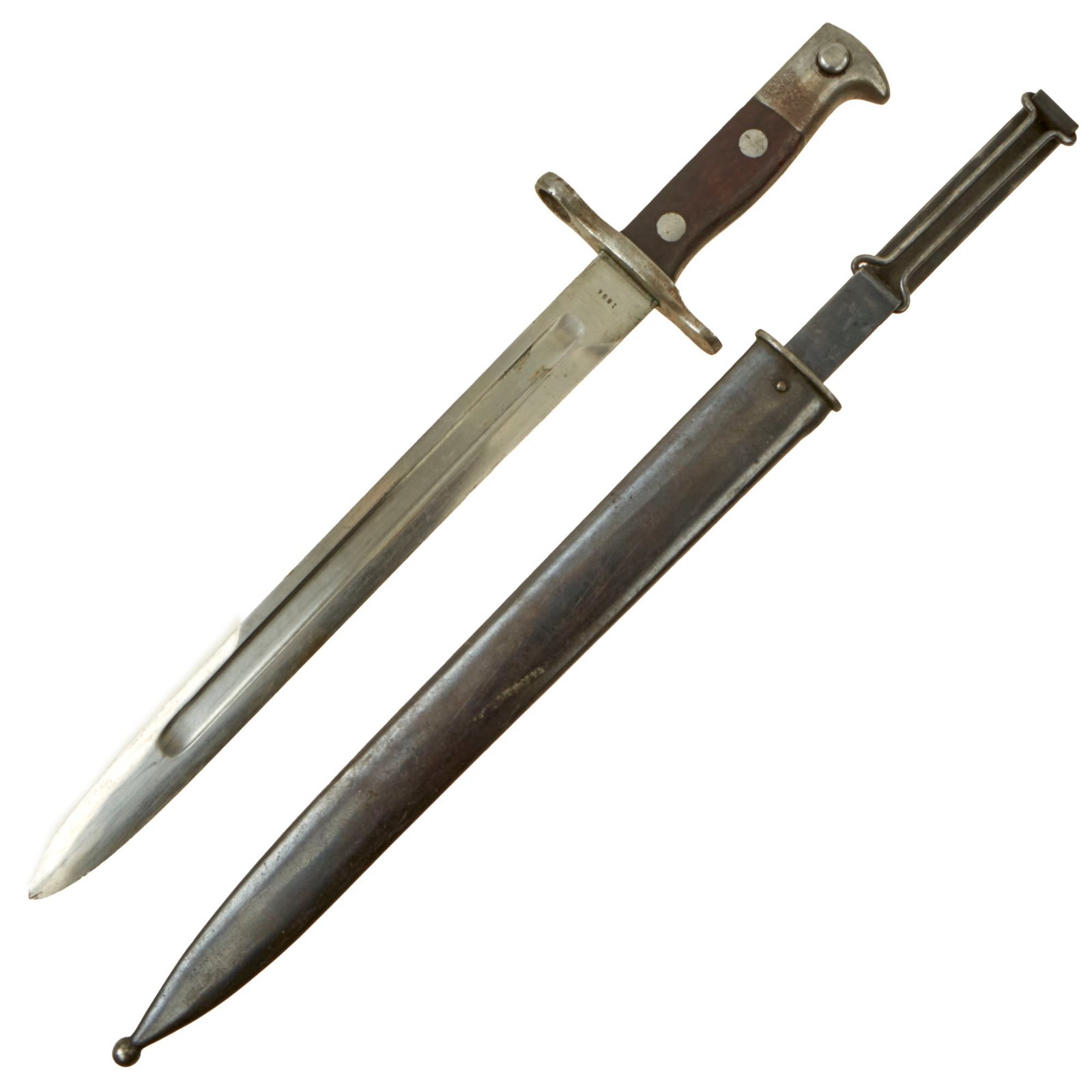 Buy Original U.S. Spanish-American War Model 1892 Krag Rifle Bayonet and 2nd Pattern Scabbard - Dated 1894 - Rare | Original Firearms Antique For Sale