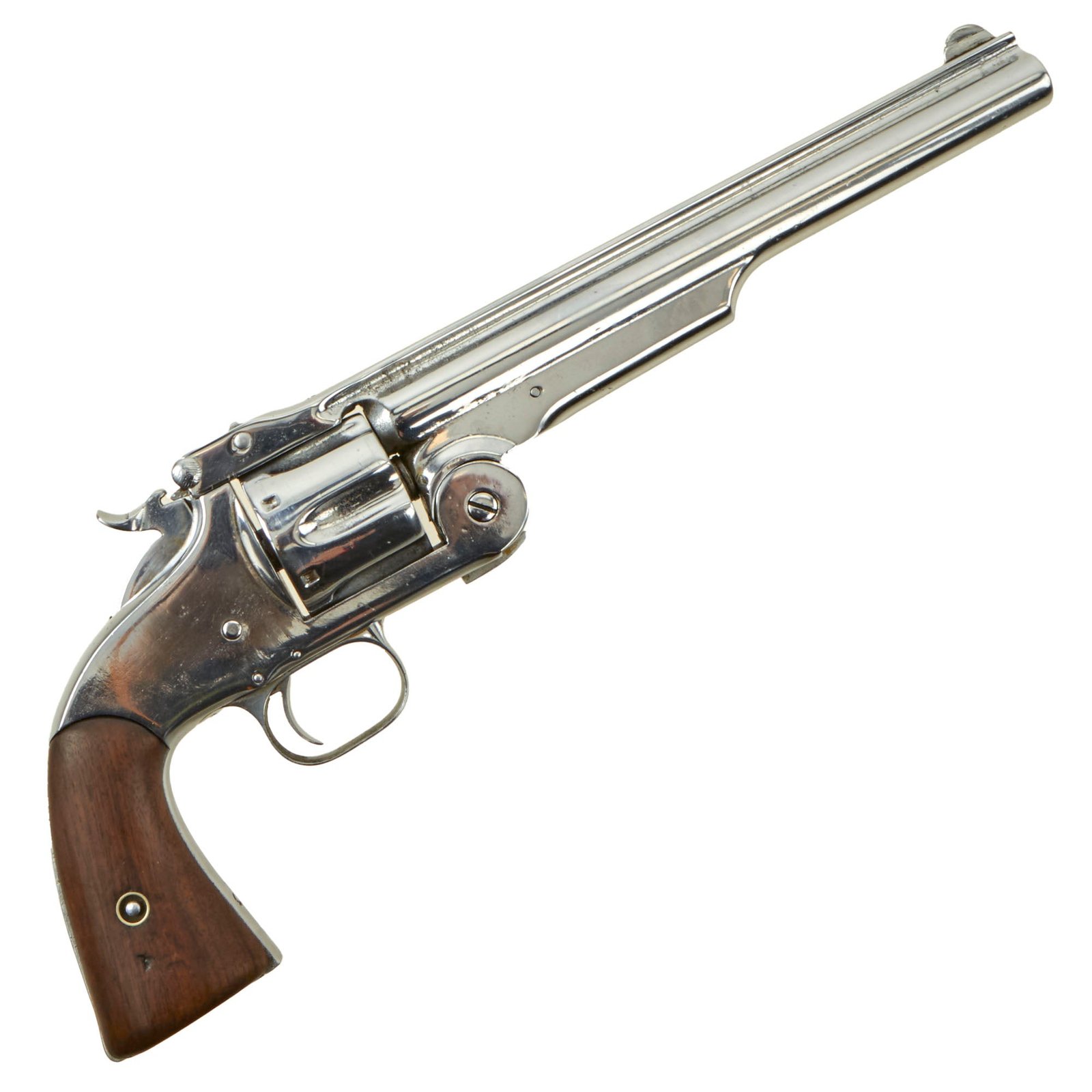 Buy Original U.S. Smith & Wesson Nickel Plated Russian Second Model No. 3 Revolver with Wood Grips - Matching Serial 19774 | Original Firearms Antique For Sale