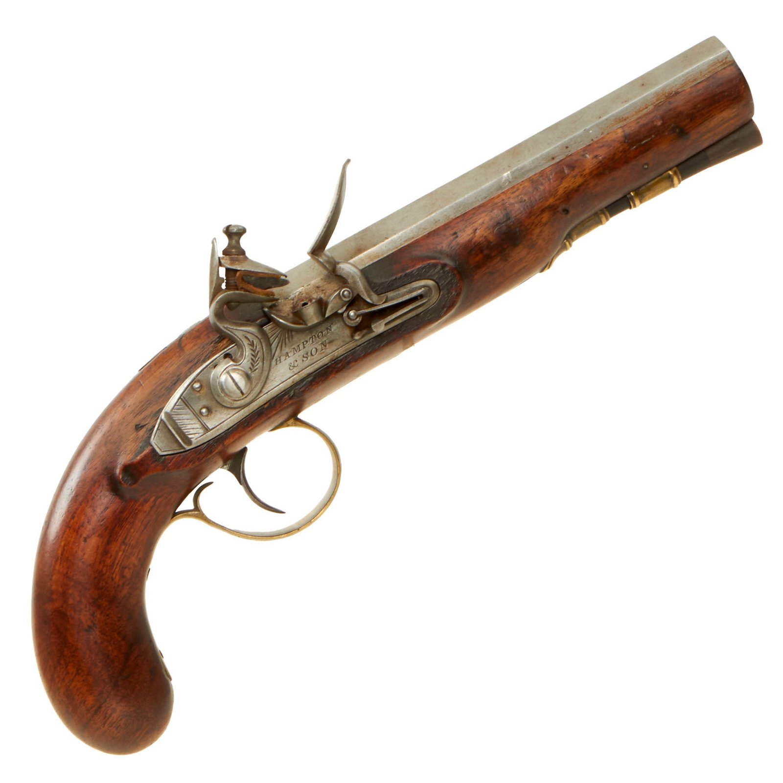 Buy Original British "Man-Stopper" .64" Bore Flintlock Walking Pistol by Hampton & Son of London with and Period Applied Belt Hook - Circa 1820 | Original Firearms Antique For Sale