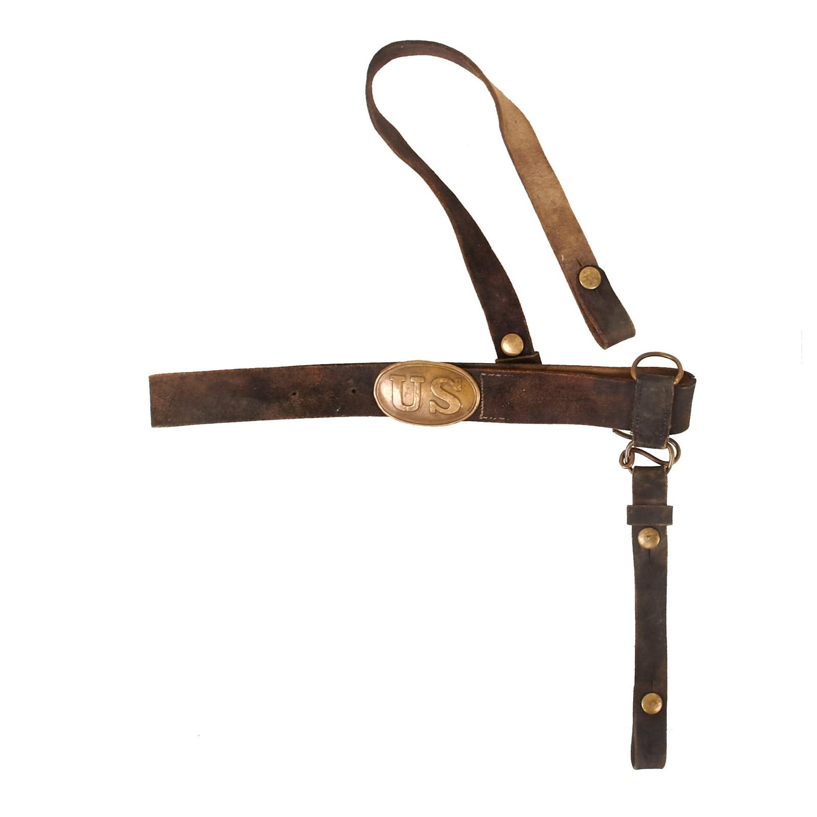 Buy Original U.S. Civil War M-1841 Dragoon Buff Leather Belt with Saber Straps & US Buckle with Leather Belt Plate Shield - Incredibly Rare | Original Firearms Antique For Sale