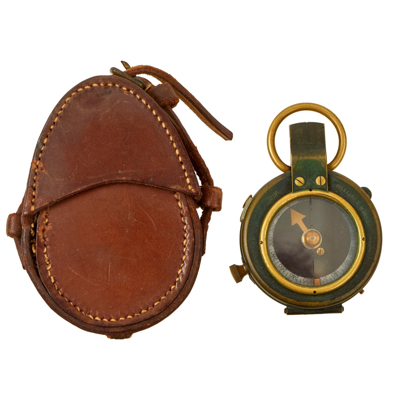 Buy Original British WWI Named Officer's Verner's Pattern VIII Prismatic Compass in Leather Carrier by French & Son Ltd. - Both Dated 1917 | Original Firearms Antique For Sale