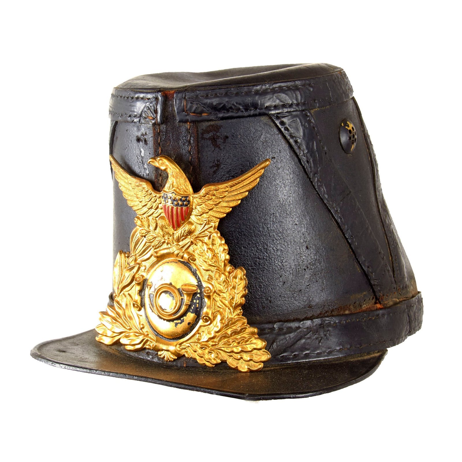 Original U.S. Civil War Imported French Second Empire Model 1860 Leather Shako - Original Period Applied Insignia - Missing Cockade