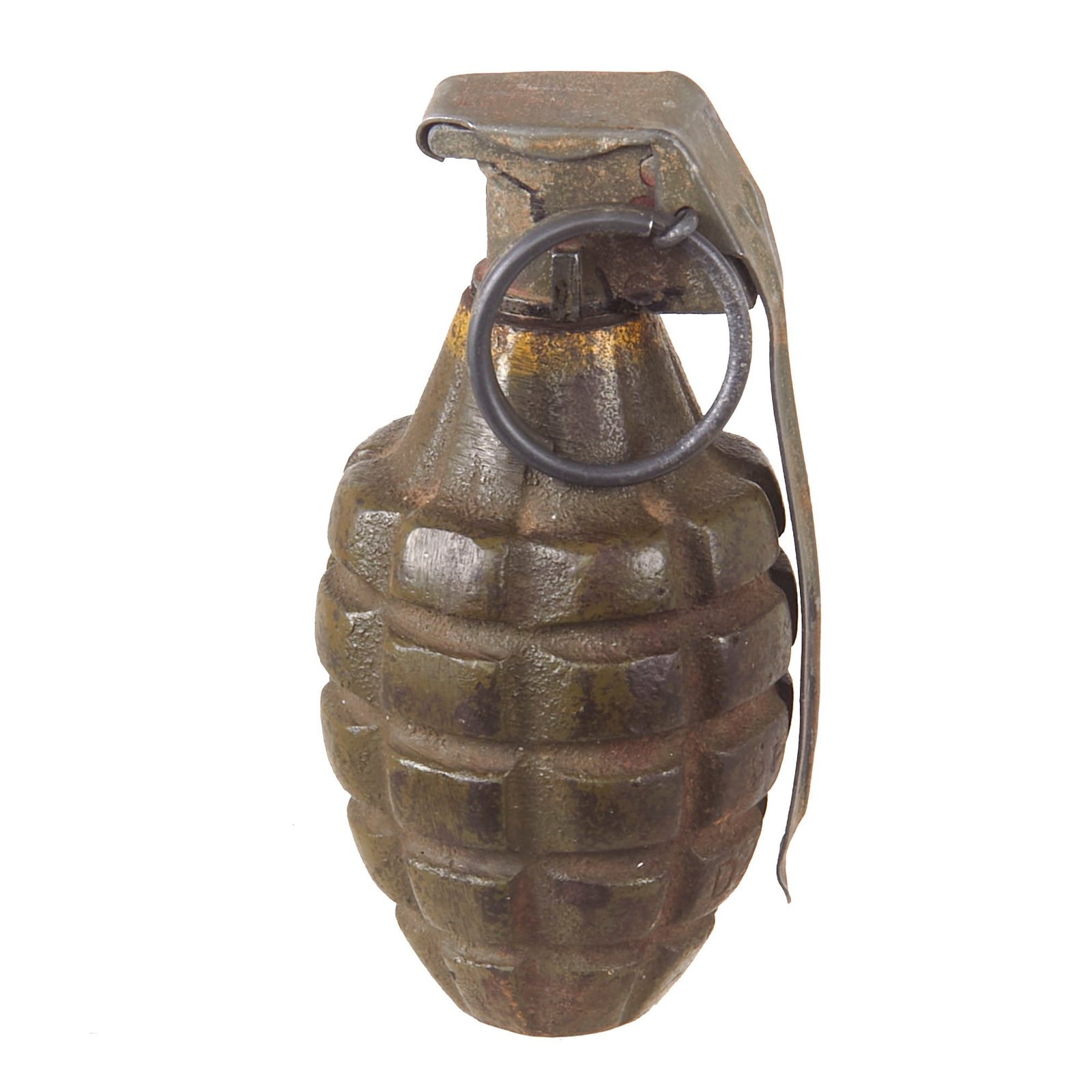 Original U.S. WWII Inert MkII Pineapple Practice Grenade with Yellow Ring & M10A3 Fuze