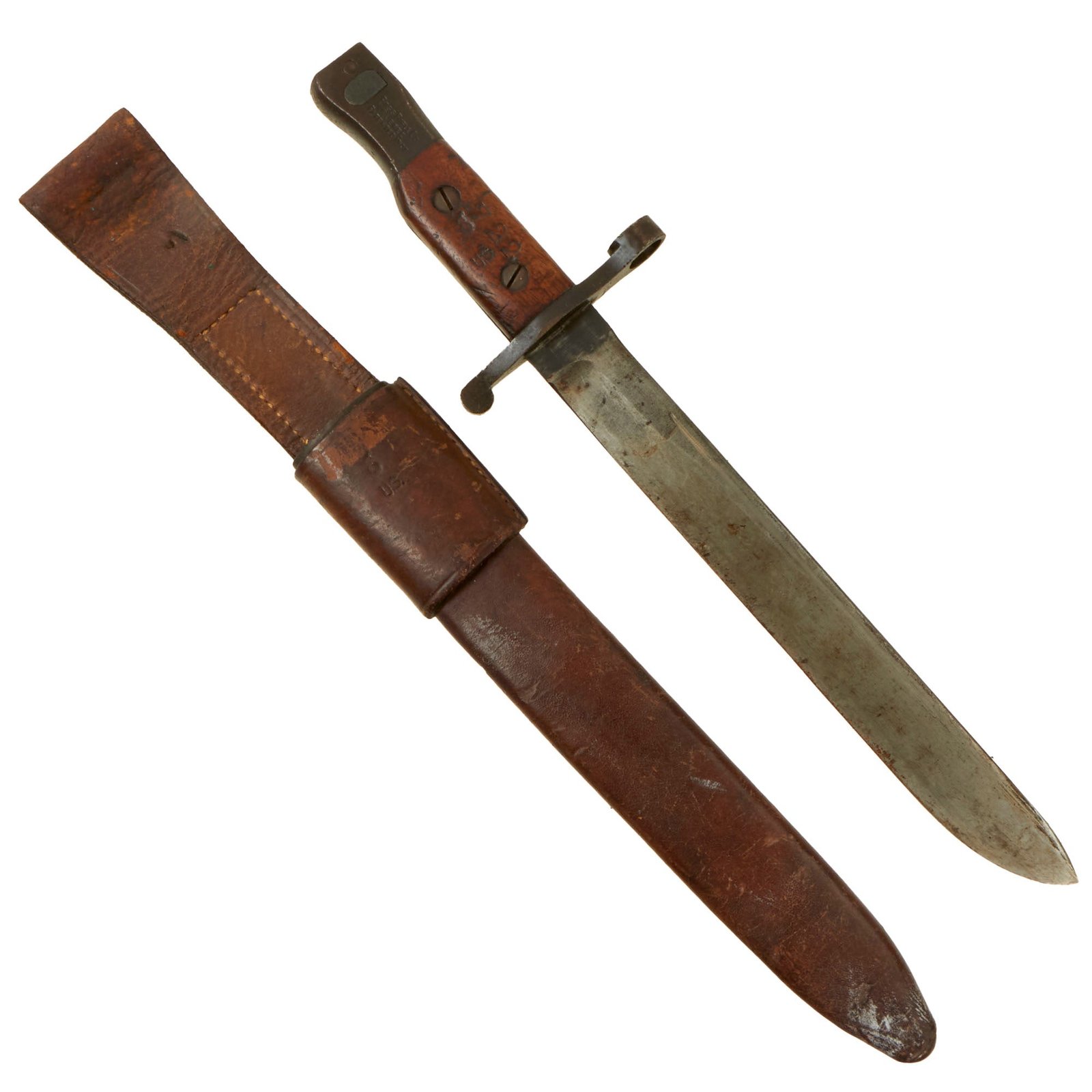 Buy Original Canadian WWI Mk.I Ross Rifle Bayonet and Scabbard with U.S. WWI Surcharges - Dated 1910 | Original Firearms Antique For Sale