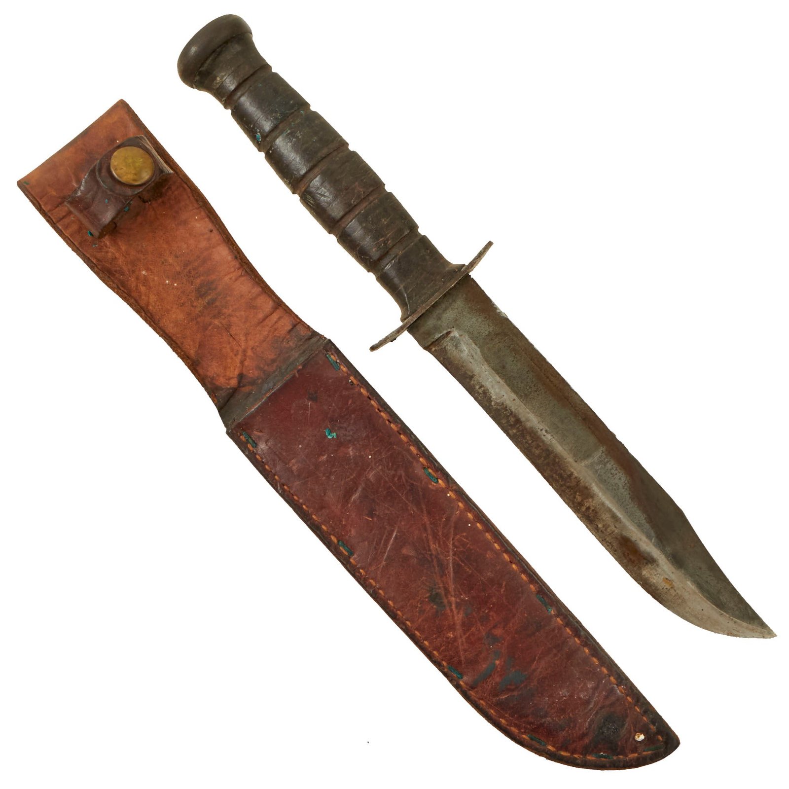 Buy Original U.S. WWII USMC Mark 2 KA-BAR Fighting Knife by CAMILLUS in Leather Sheath with Braided Leather Thong (Copy) | Original Firearms Antique For Sale