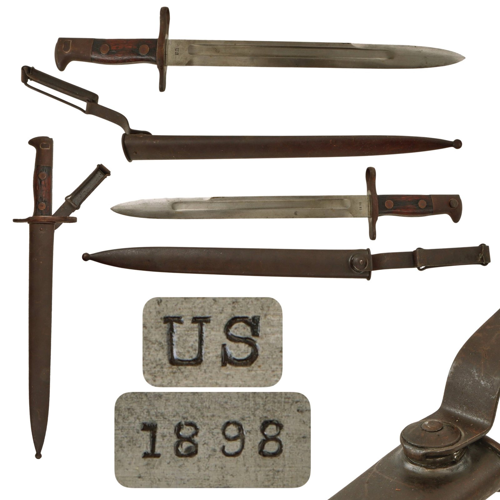 Original U.S. Spanish-American War Model 1892 Krag Rifle Bayonet and Scabbard - Dated 1898