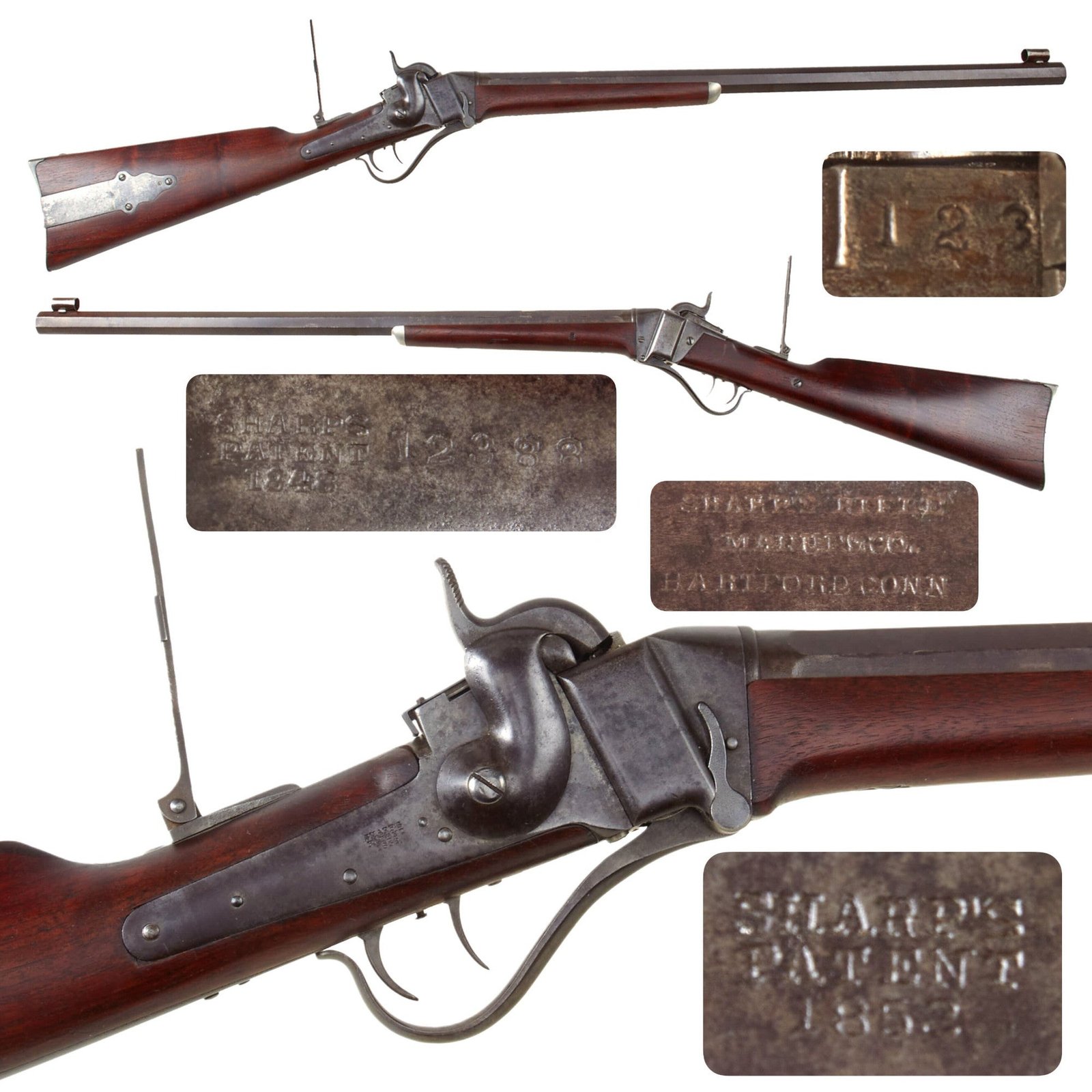 Original U.S. Rare Sharps Slant Breech Model 1852 Sporting Rifle with Heavy .44cal Octagon Barrel, Set Trigger, and Long Range Sights - Serial 12388 - Only ≈600 Made