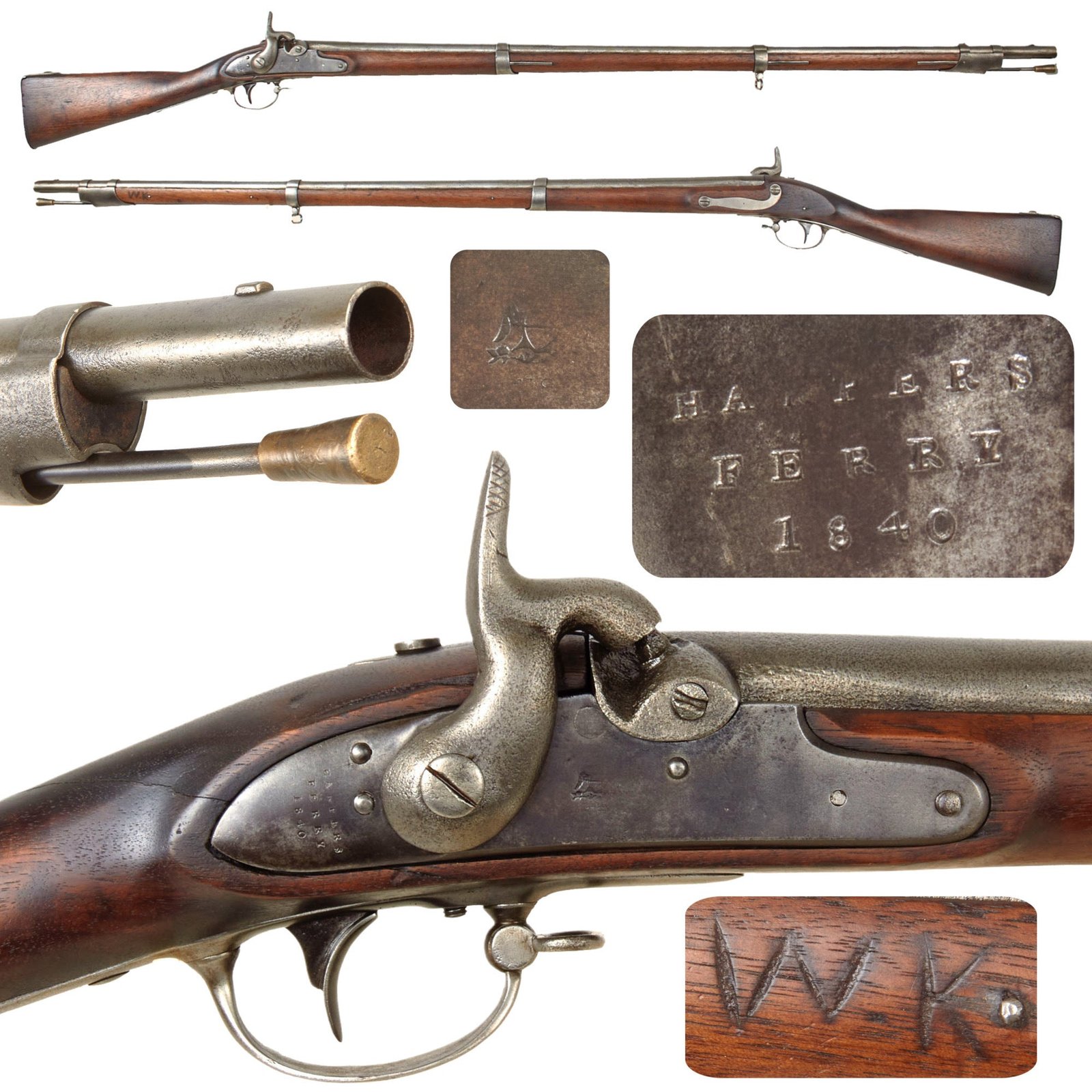 Original U.S. Civil War Era Springfield Model 1835 Percussion Converted Musket by Harpers Ferry - dated 1840