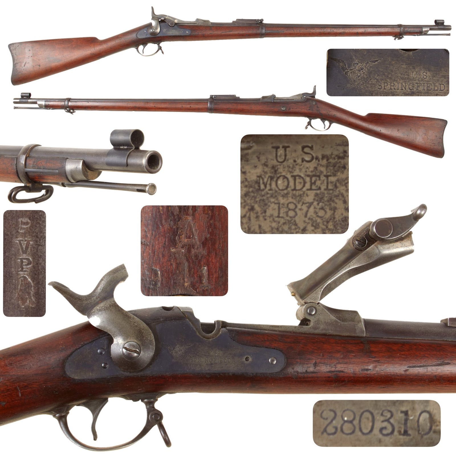 Original U.S. Springfield Trapdoor Model 1884 Cadet Rifle Made in 1885 with Standard Ram Rod and Sight Protector - Serial 280310