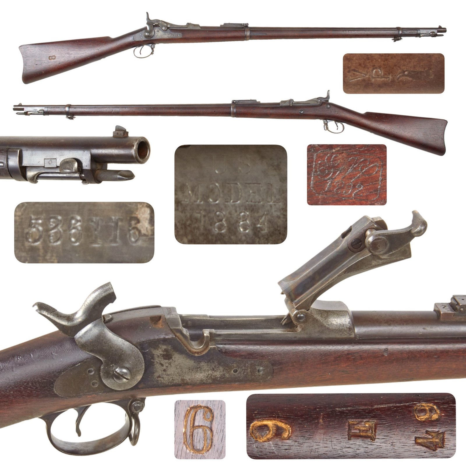 Original U.S. Springfield Trapdoor Model 1884 / 1888 Round Rod Bayonet Rifle Made in 1892 - Serial 536116