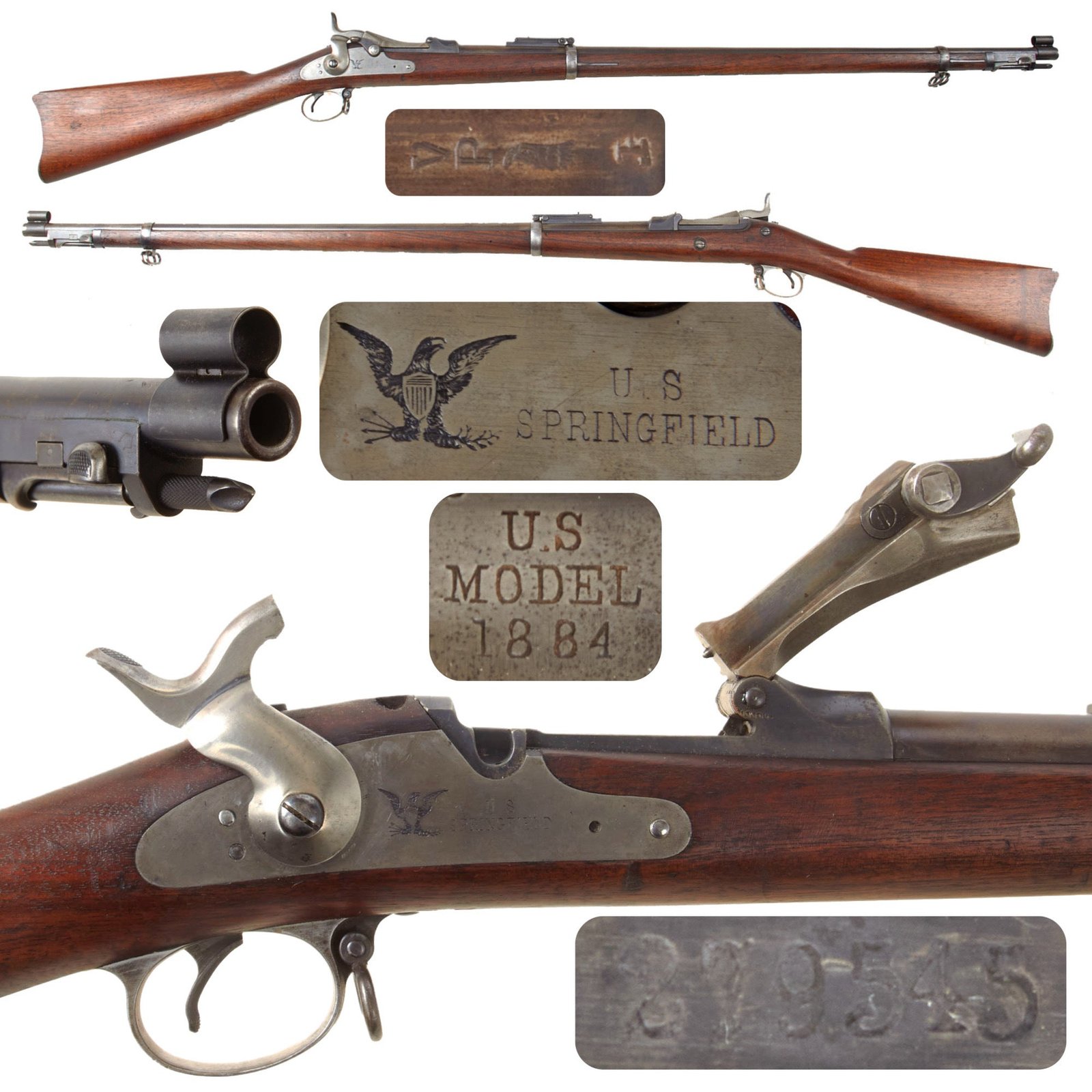 Original U.S. Springfield Trapdoor Model 1884 / 1888 Round Rod Bayonet Rifle Made in 1885 with Butt Trap Tools - Serial 279545