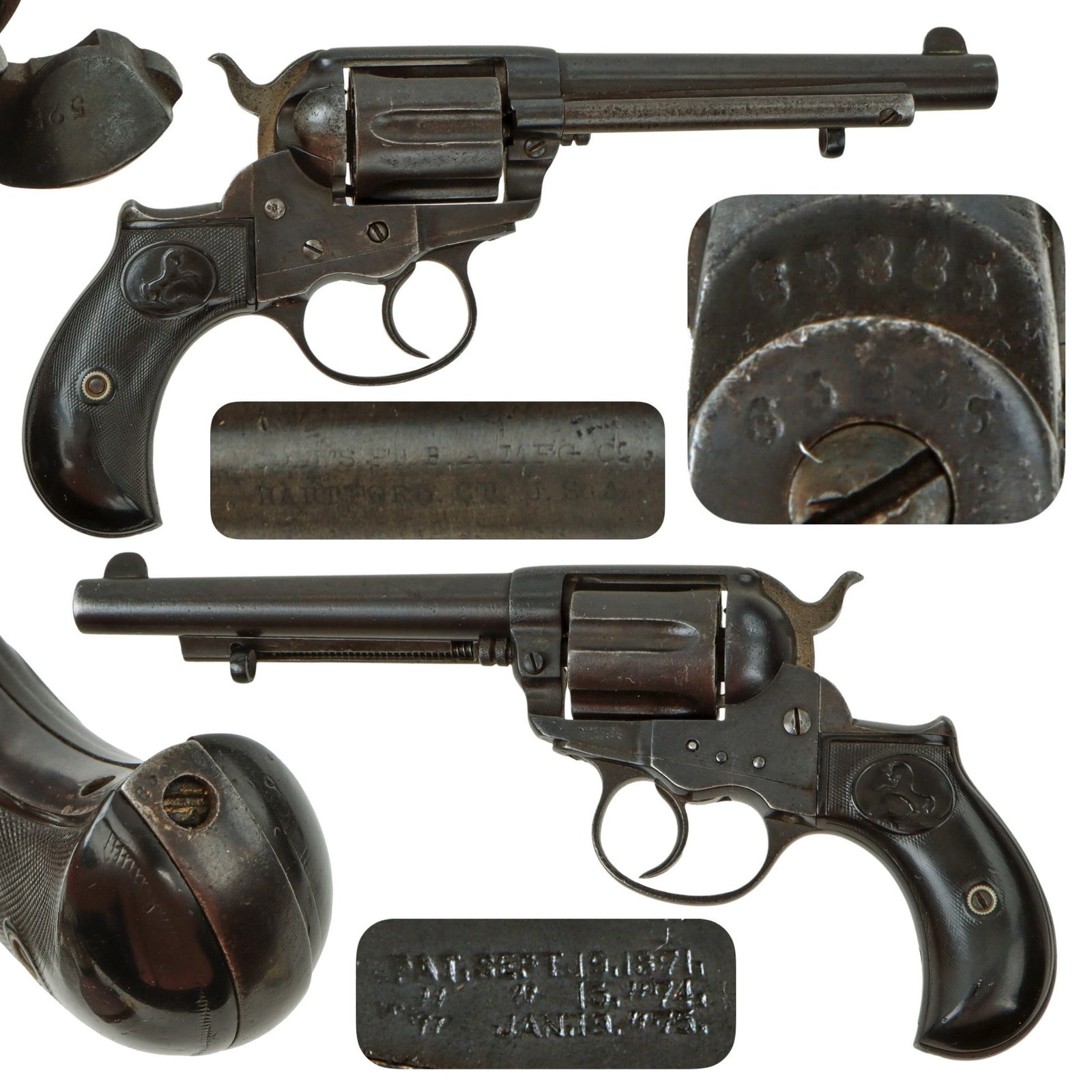 Original U.S. Colt M1877 .38cal Lightning Revolver with 5" Barrel made in 1888 - Serial 65385