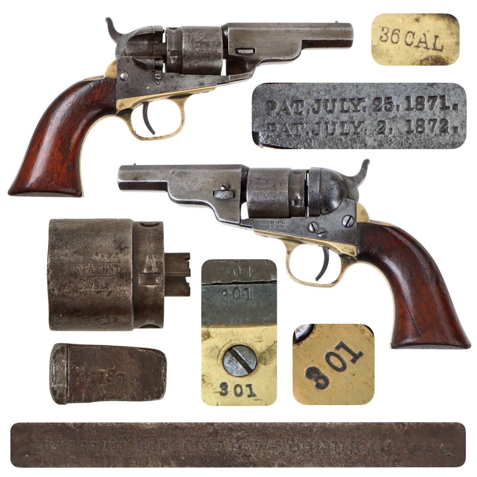 Original U.S. Civil War Era Rare Colt M-1862 Pocket Navy .38 Rimfire Cartridge Factory Converted Revolver - Serial 301