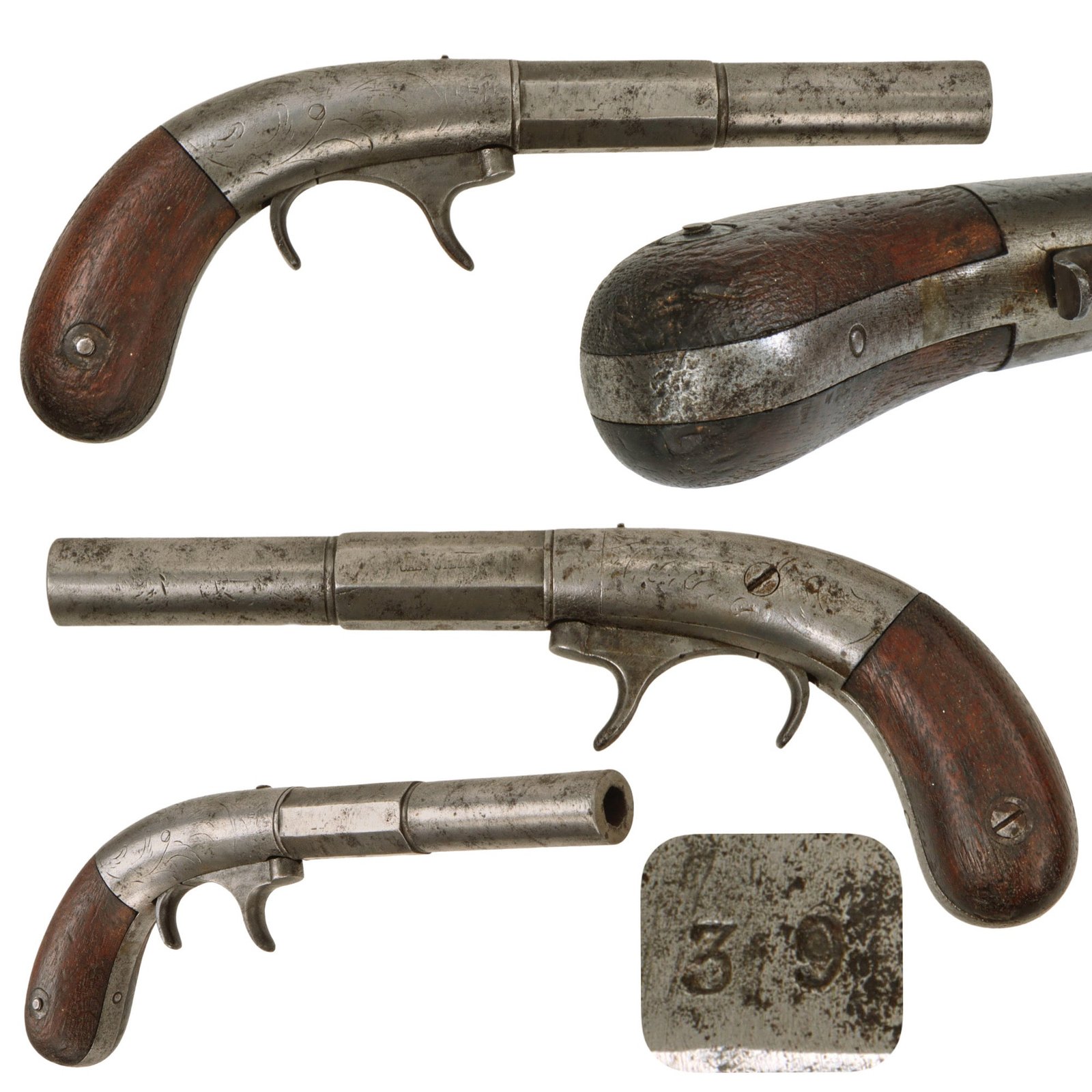Original U.S. Civil War Era Bacon & Co. .34cal Underhammer Rifled Percussion Boot Pistol Circa 1855 - Matching Serial 39