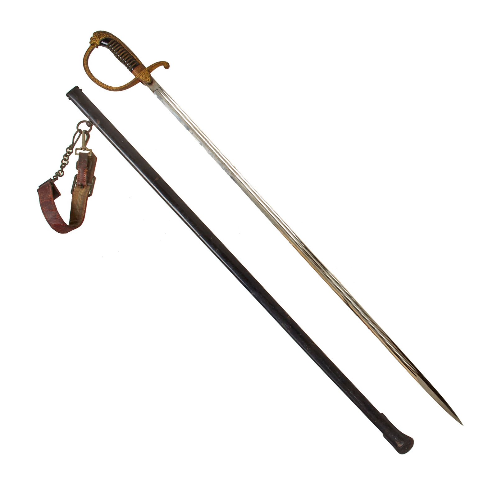 Original Imperial German WWI Royal Bavarian Double Etched Lion’s Head Officer Sword with Scabbard & Hanger